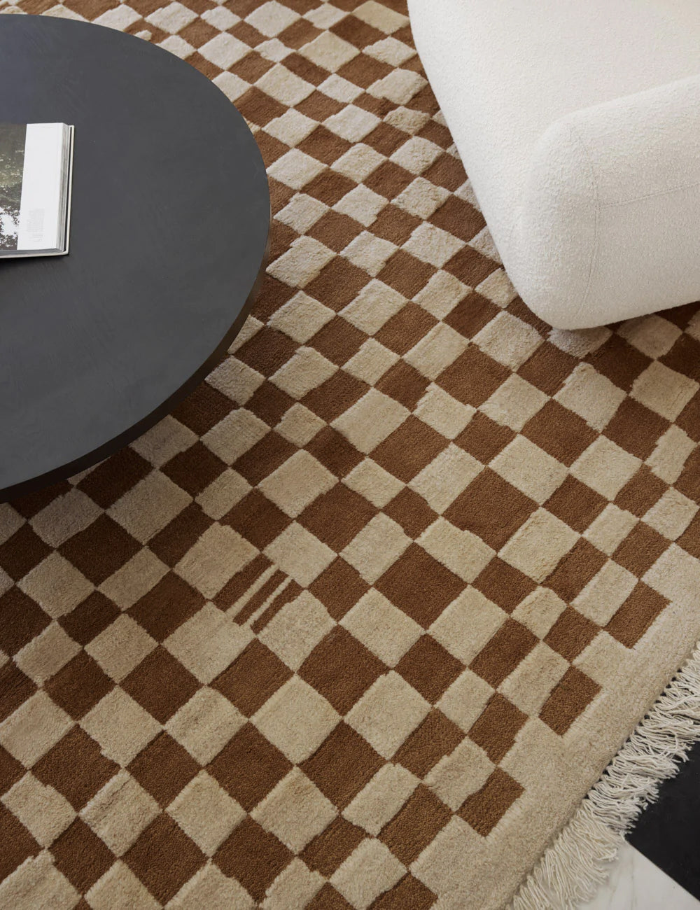 Bramble Hand-Knotted Wool Rug | Irregular Checkerboard Design