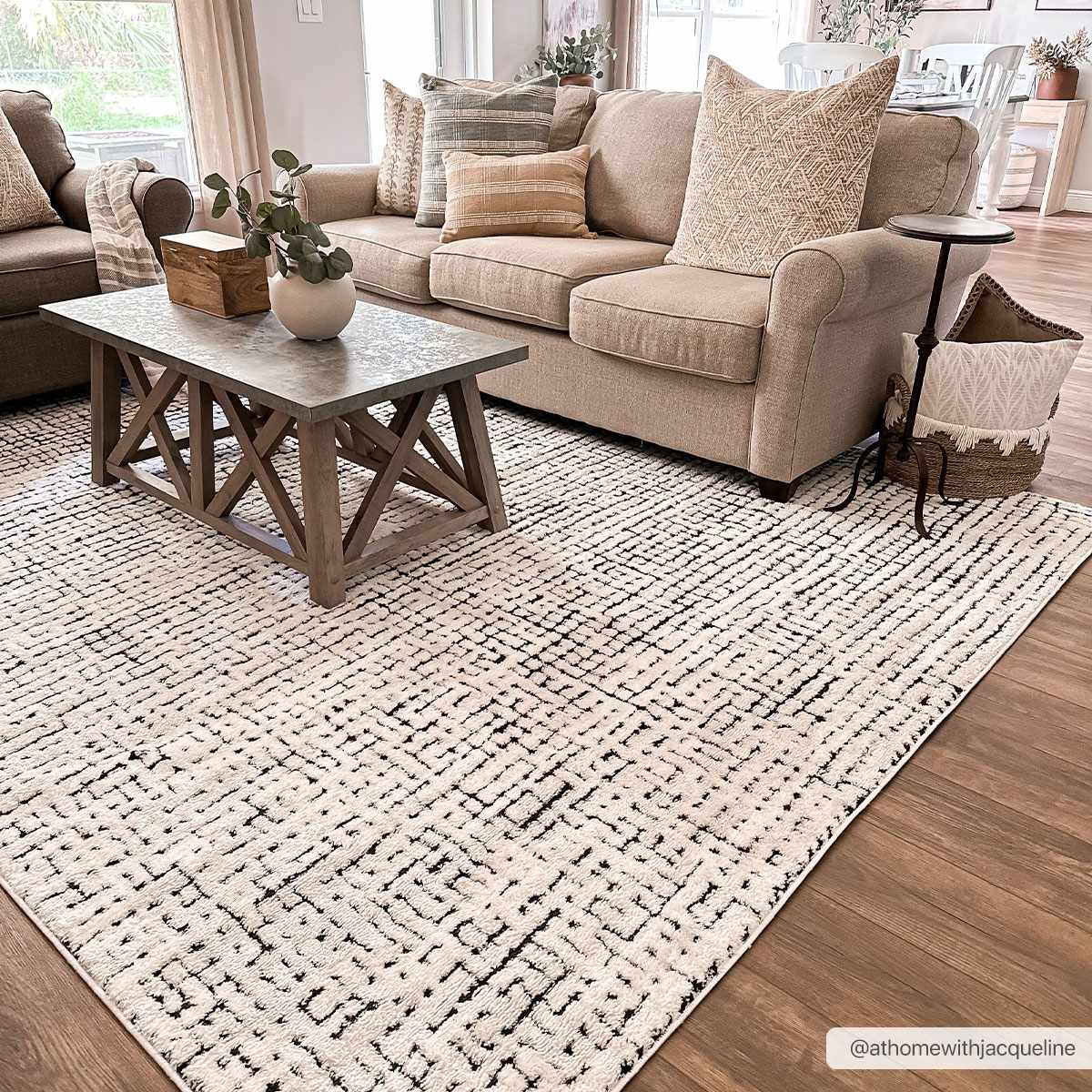 Kairo Plush Rug  High Pile, Black & White Mosaic Design