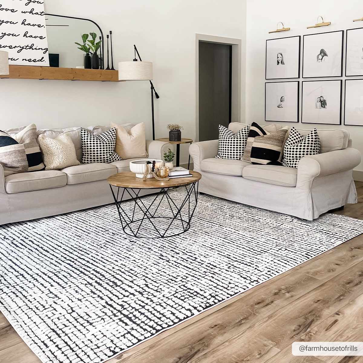 Kairo Plush Rug  High Pile, Black & White Mosaic Design