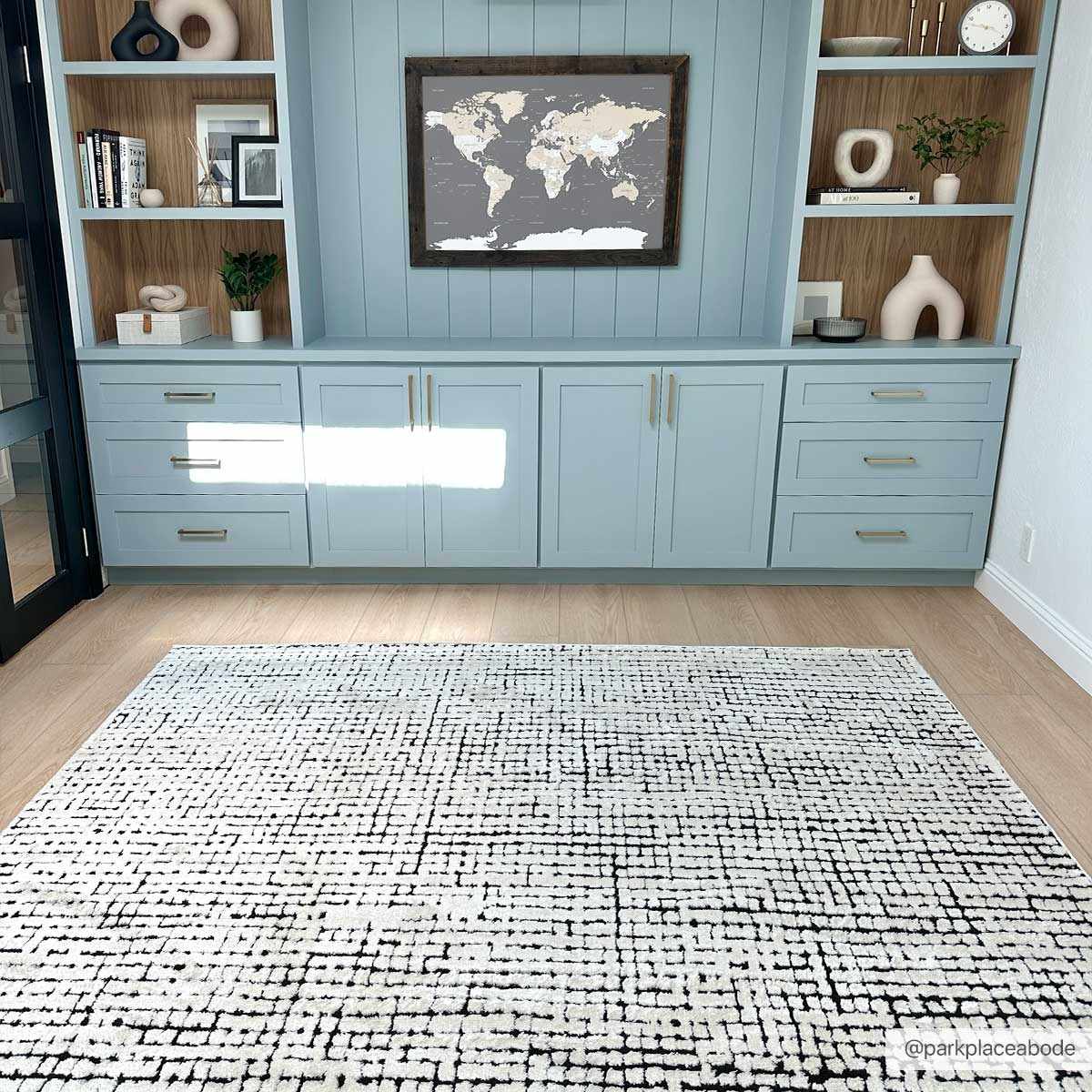 Kairo Plush Rug  High Pile, Black & White Mosaic Design