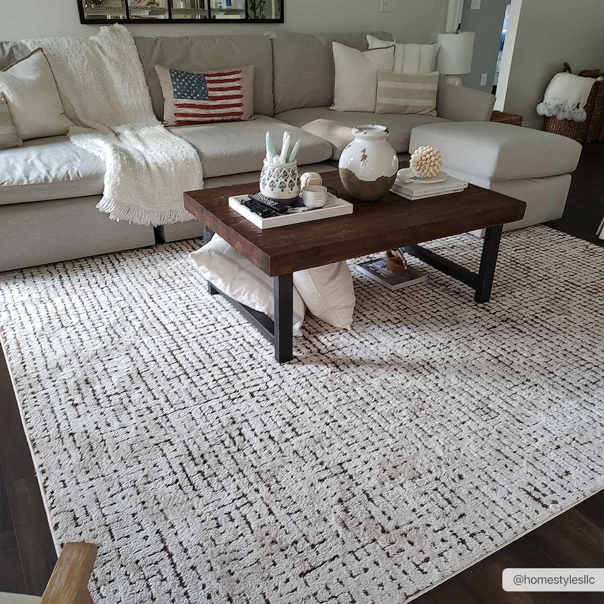 Kairo Plush Rug  High Pile, Black & White Mosaic Design