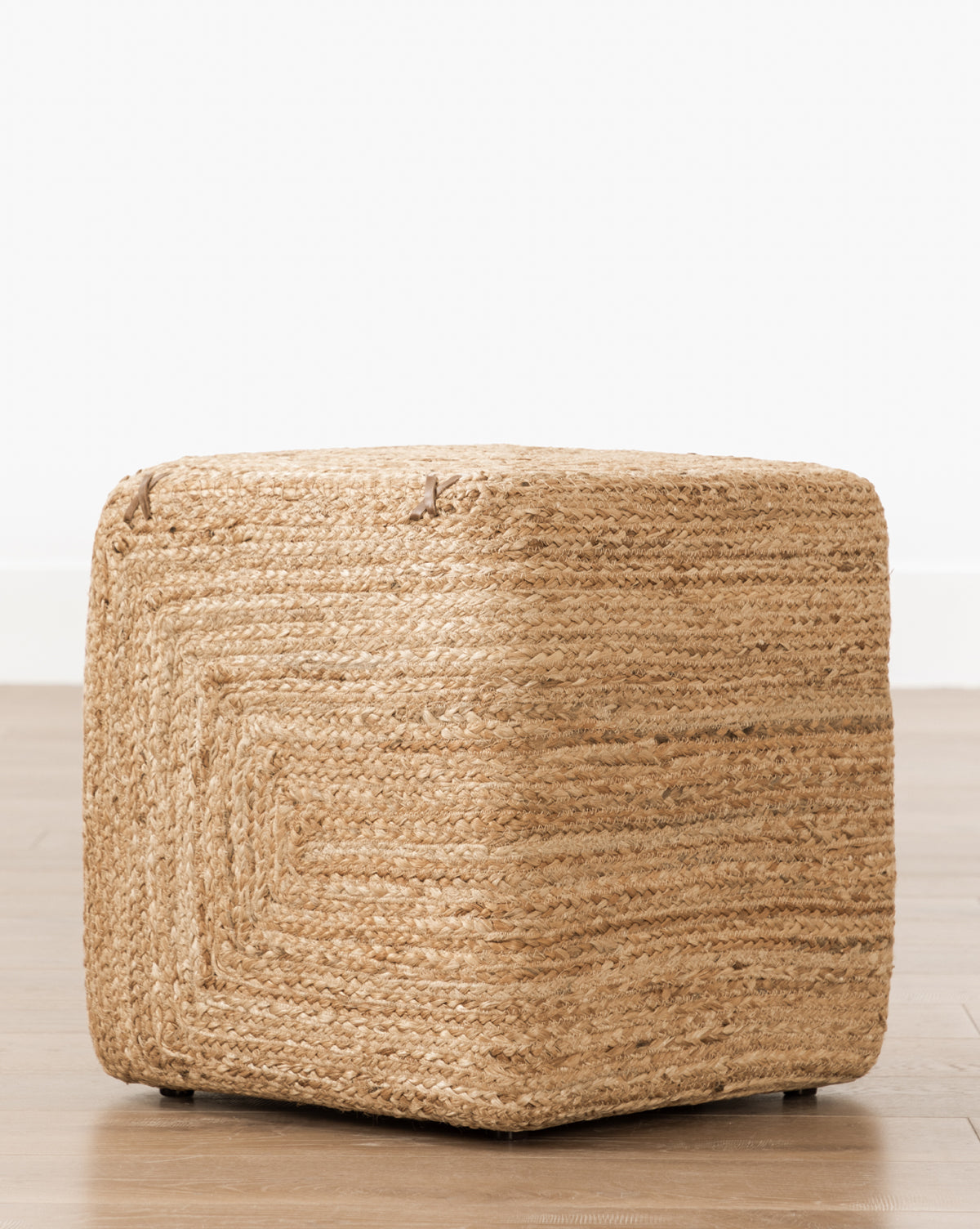 Kairo Woven Ottoman 100% Natural Jute with Leather Details