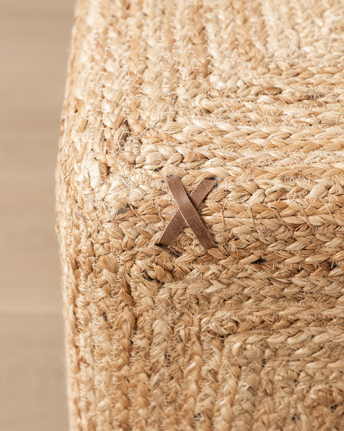 Kairo Woven Ottoman 100% Natural Jute with Leather Details