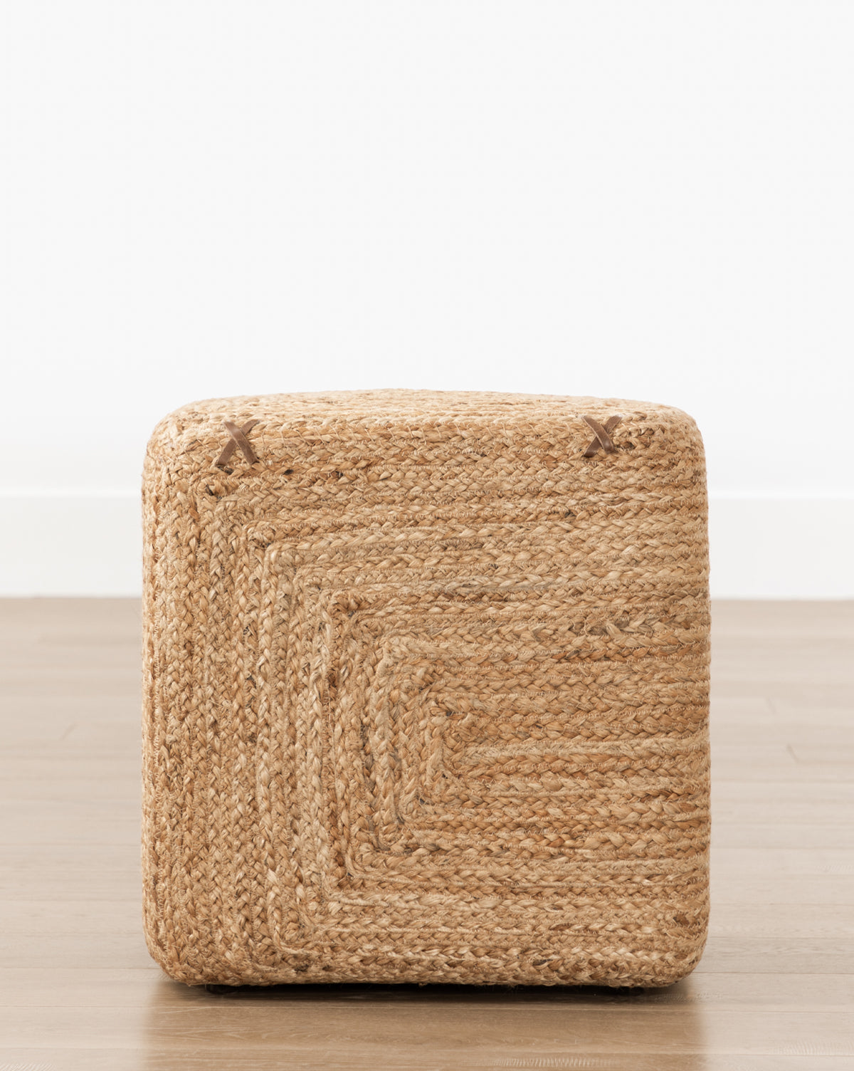 Kairo Woven Ottoman 100% Natural Jute with Leather Details