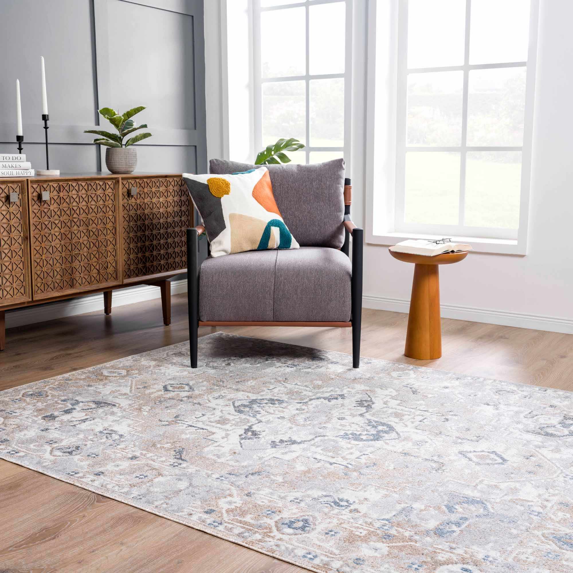 Belo Washable Rug  Machine Woven  Off White, Blue, Tan