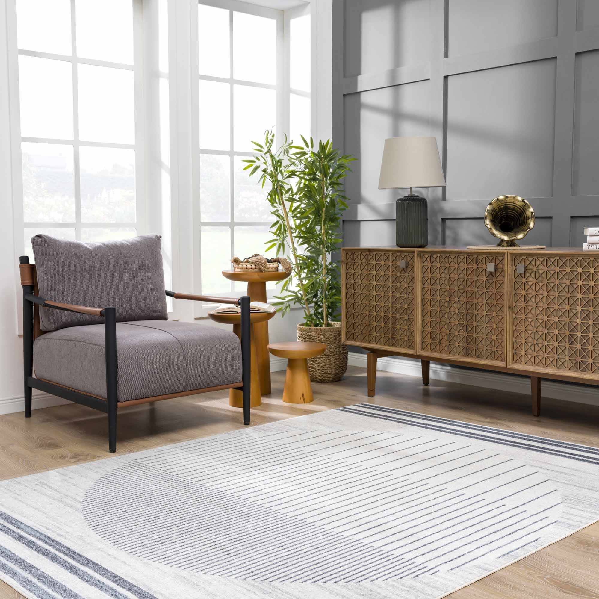 Talon Medium Gray Area Rug  Machine Washable, Contemporary