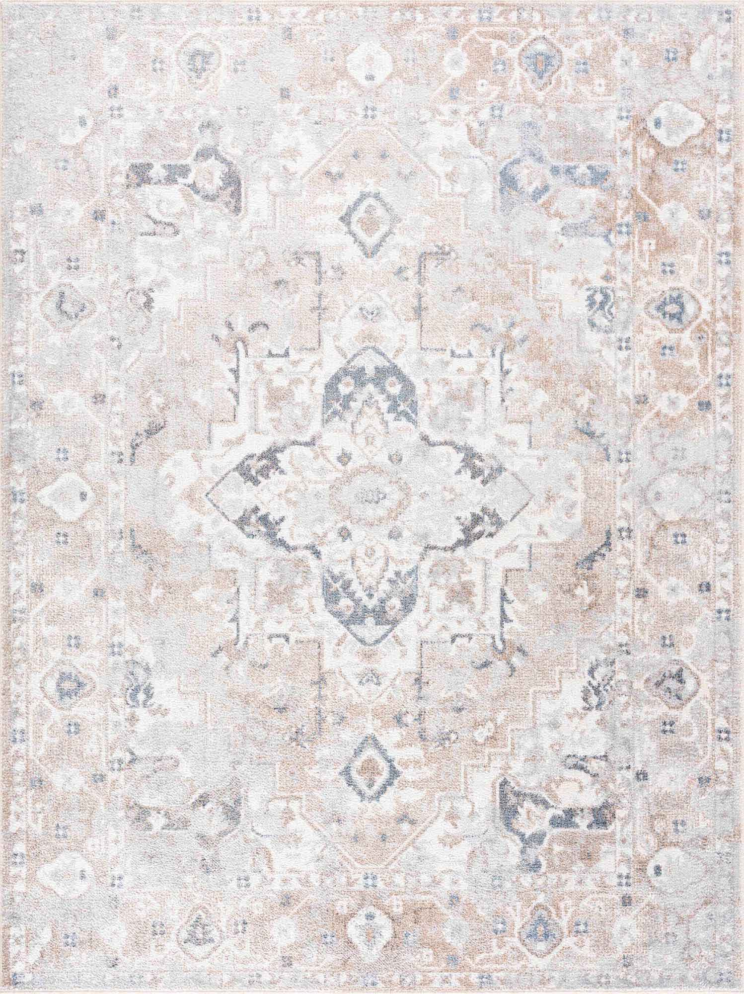 Belo Washable Rug  Machine Woven  Off White, Blue, Tan