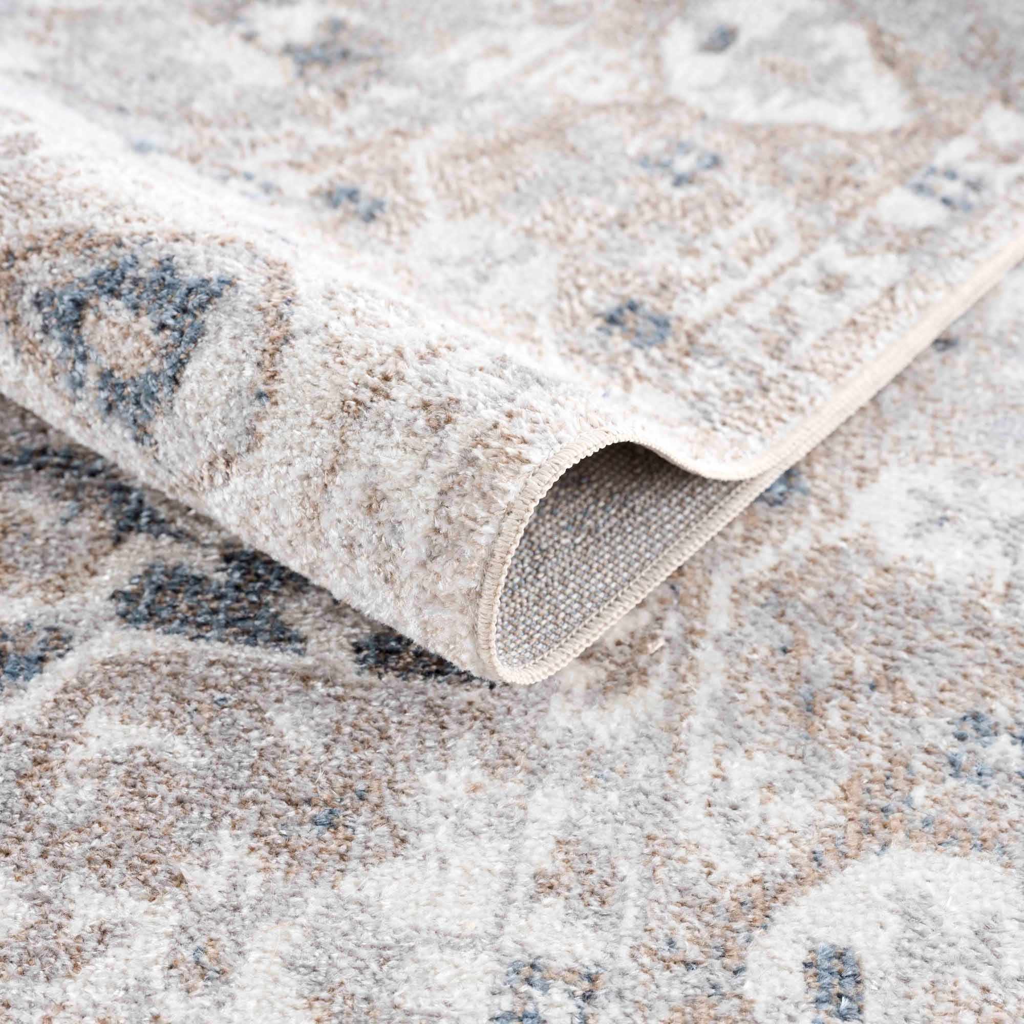 Belo Washable Rug  Machine Woven  Off White, Blue, Tan