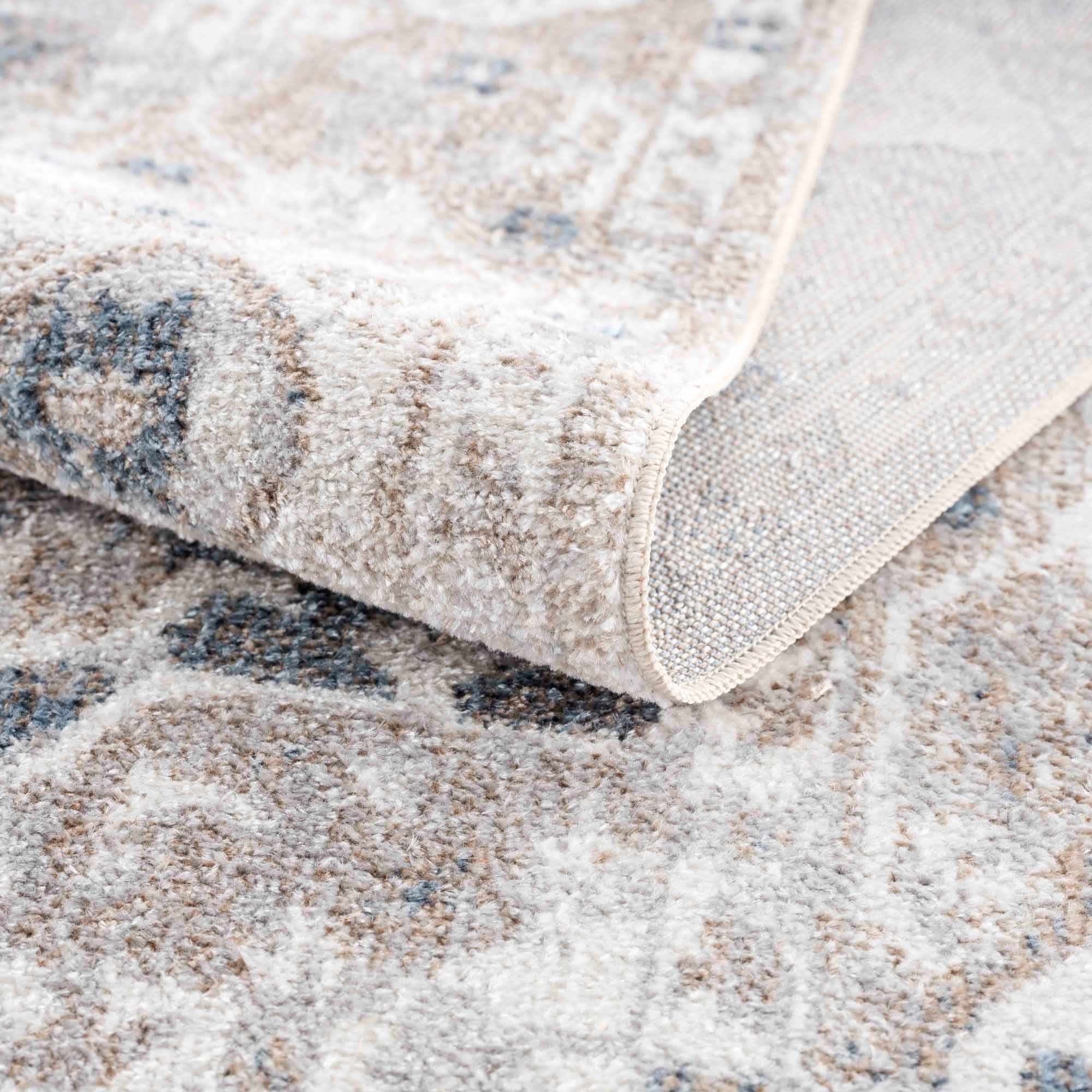 Belo Washable Rug  Machine Woven  Off White, Blue, Tan