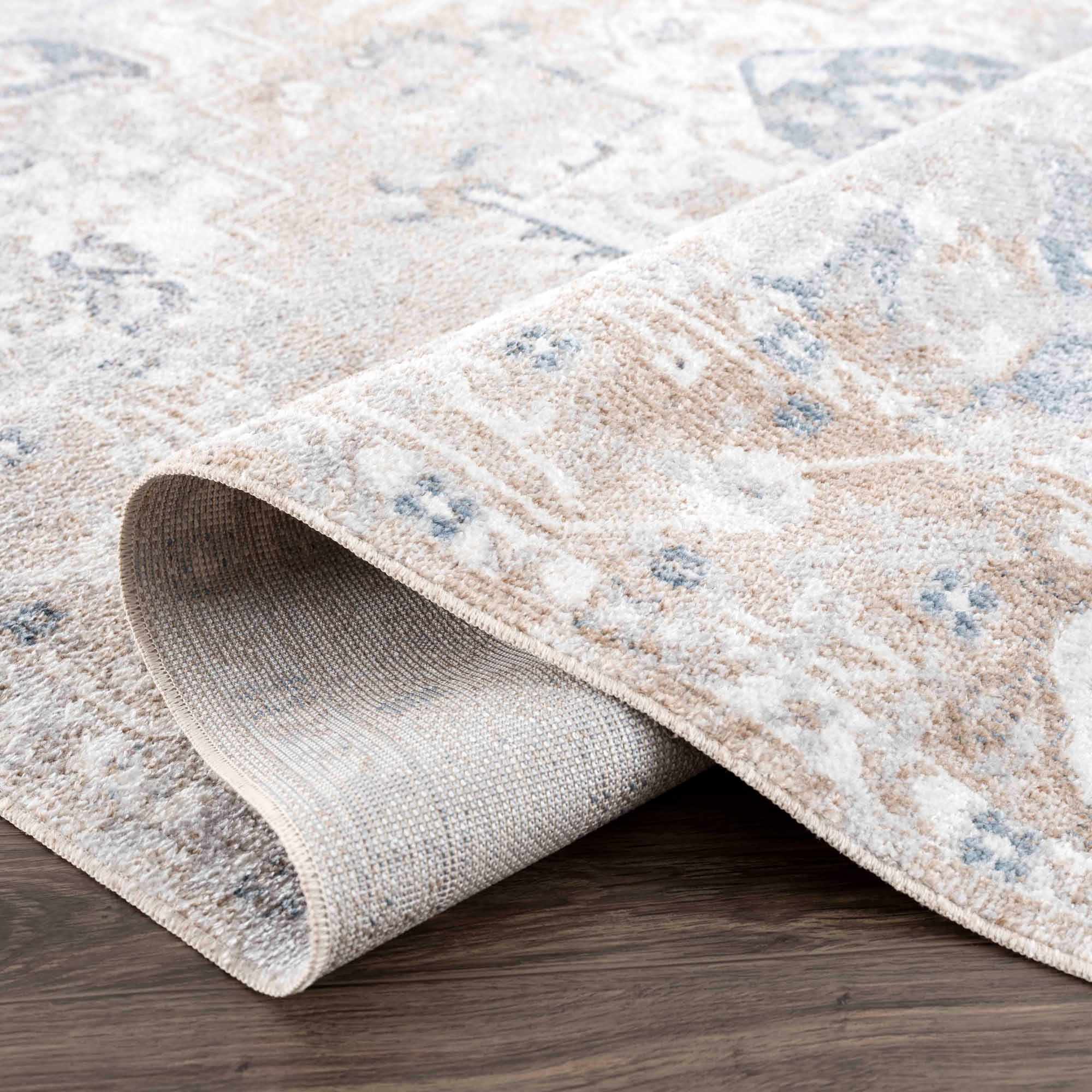 Belo Washable Rug  Machine Woven  Off White, Blue, Tan