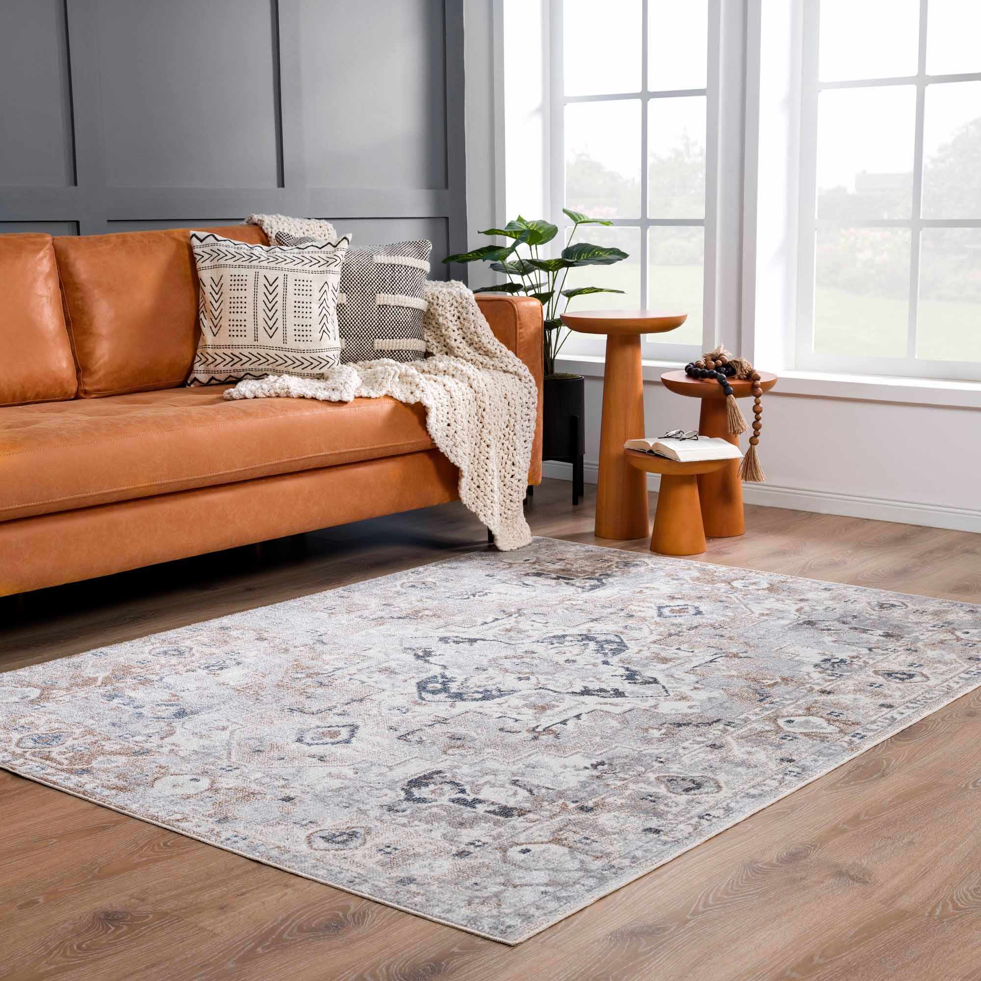 Belo Washable Rug  Machine Woven  Off White, Blue, Tan