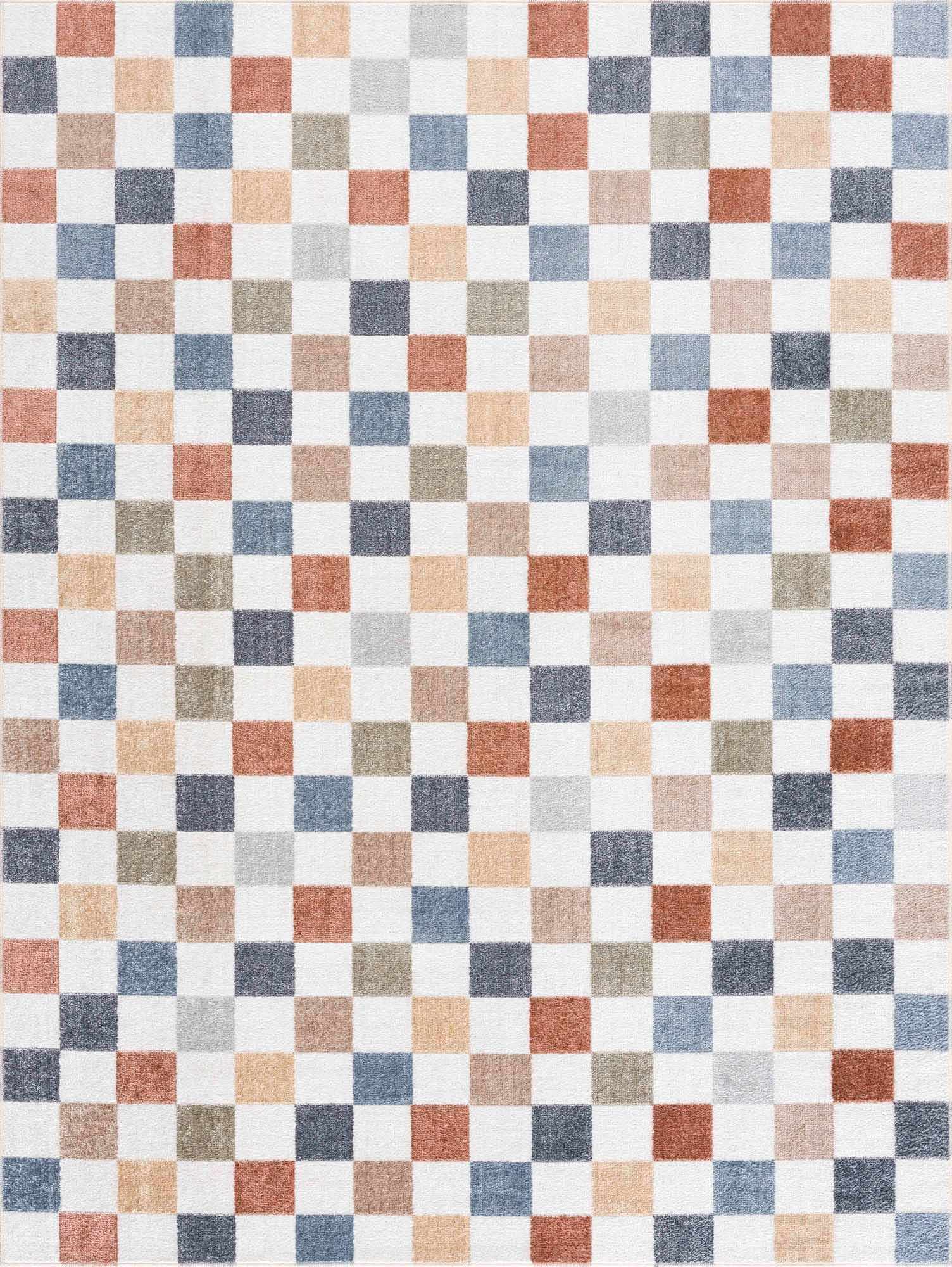 Bello Colorful Checkered Rug  Machine Washable, Medium Pile