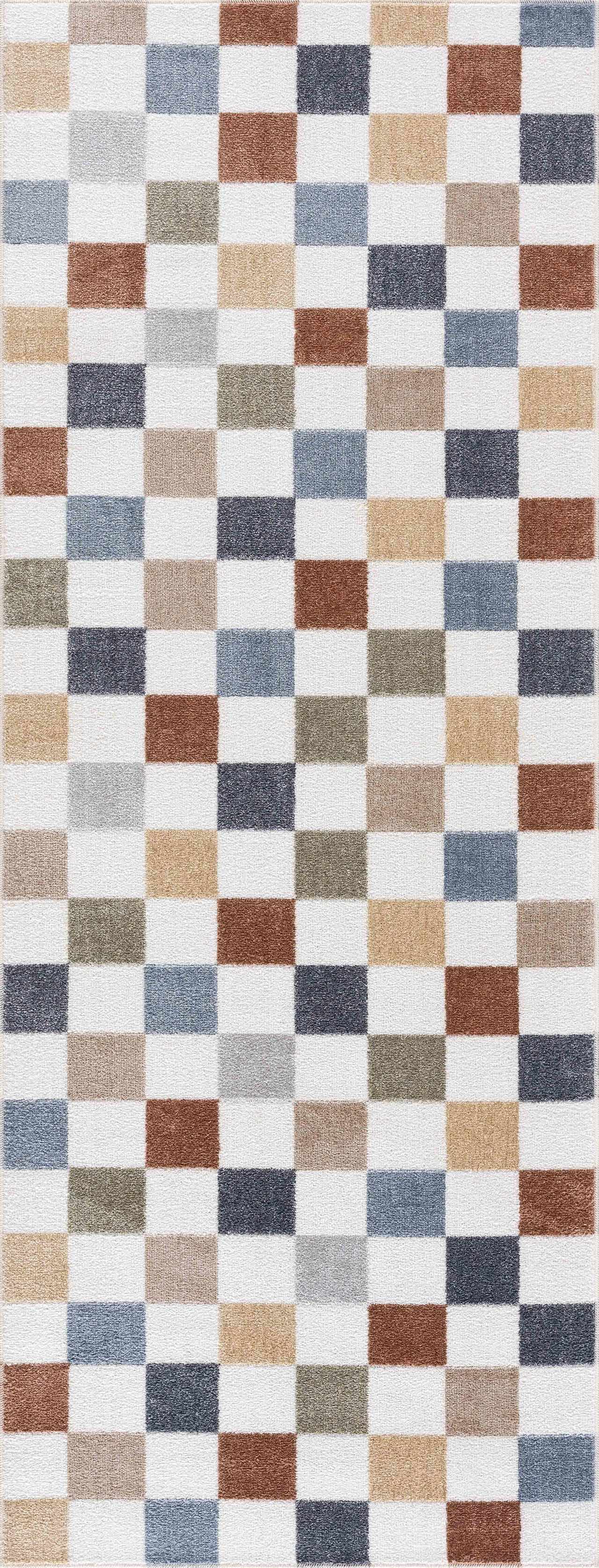 Bello Colorful Checkered Rug  Machine Washable, Medium Pile