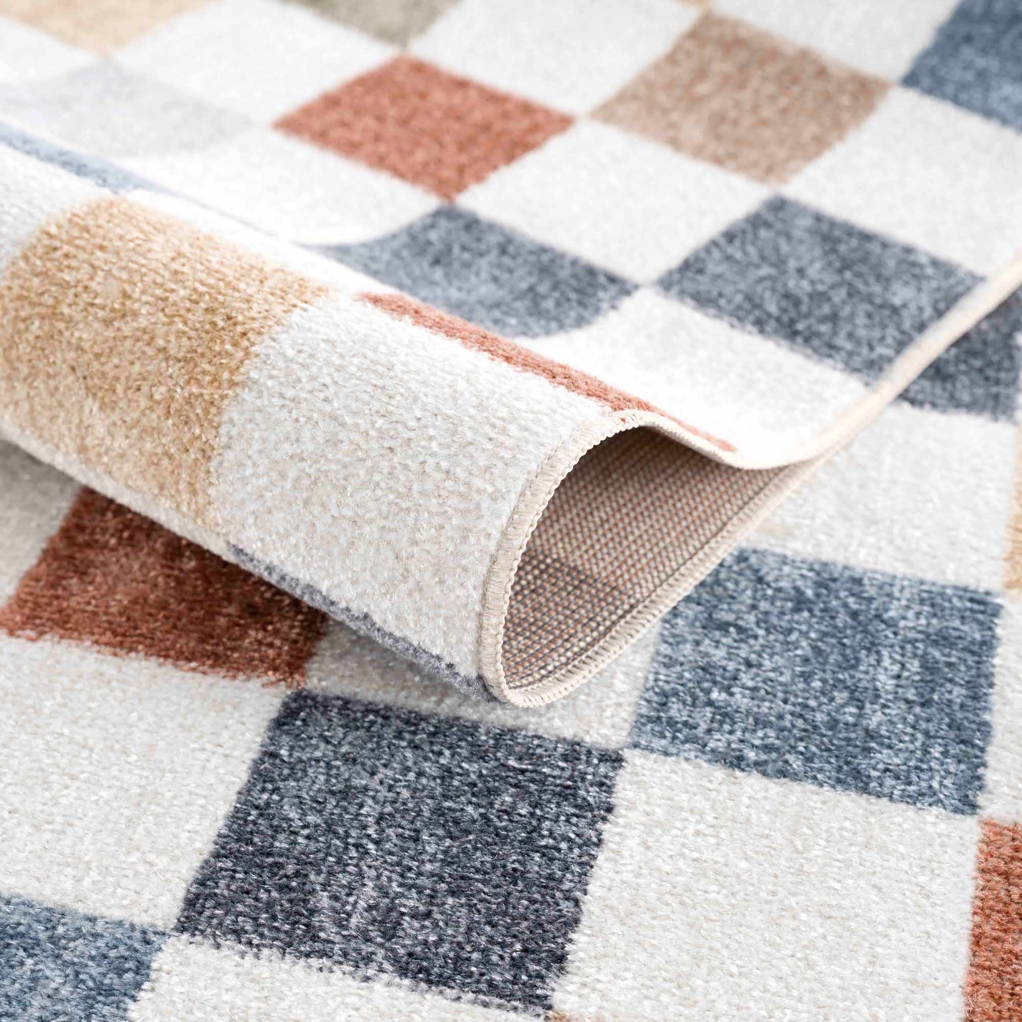 Bello Colorful Checkered Rug  Machine Washable, Medium Pile