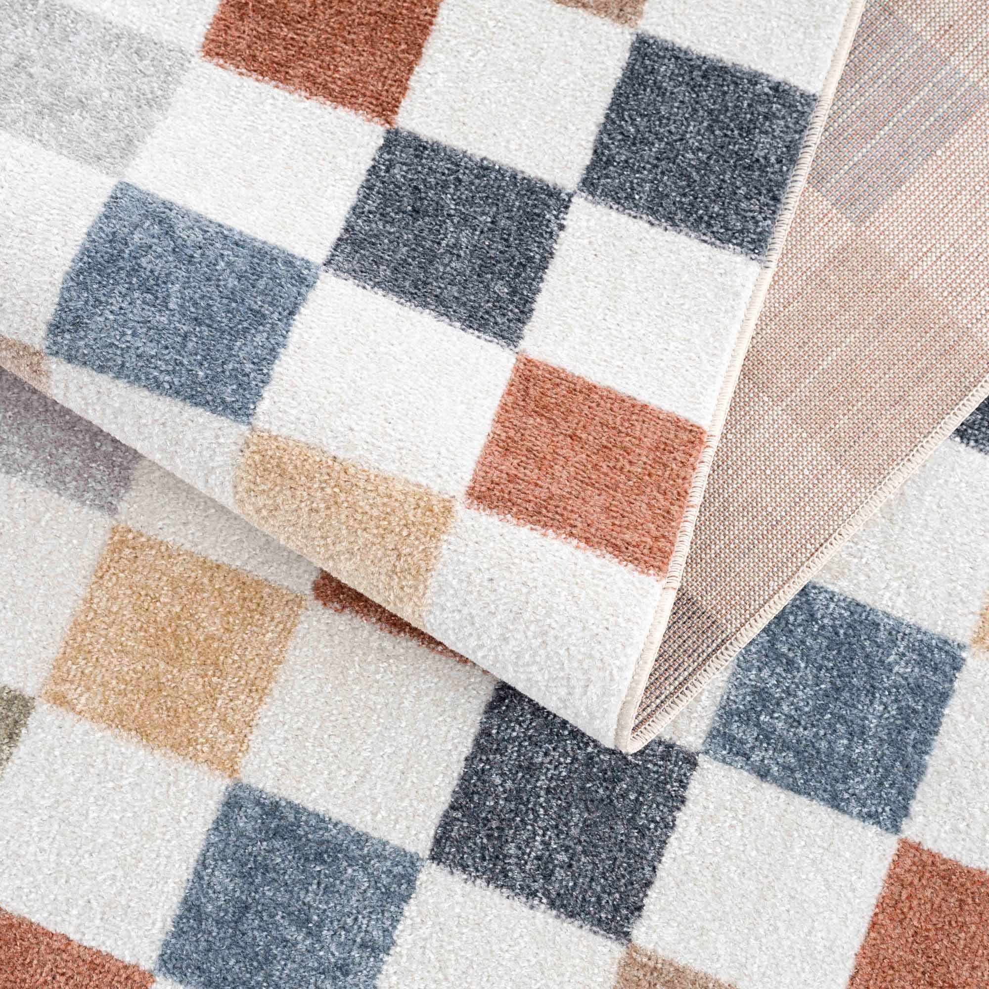 Bello Colorful Checkered Rug  Machine Washable, Medium Pile