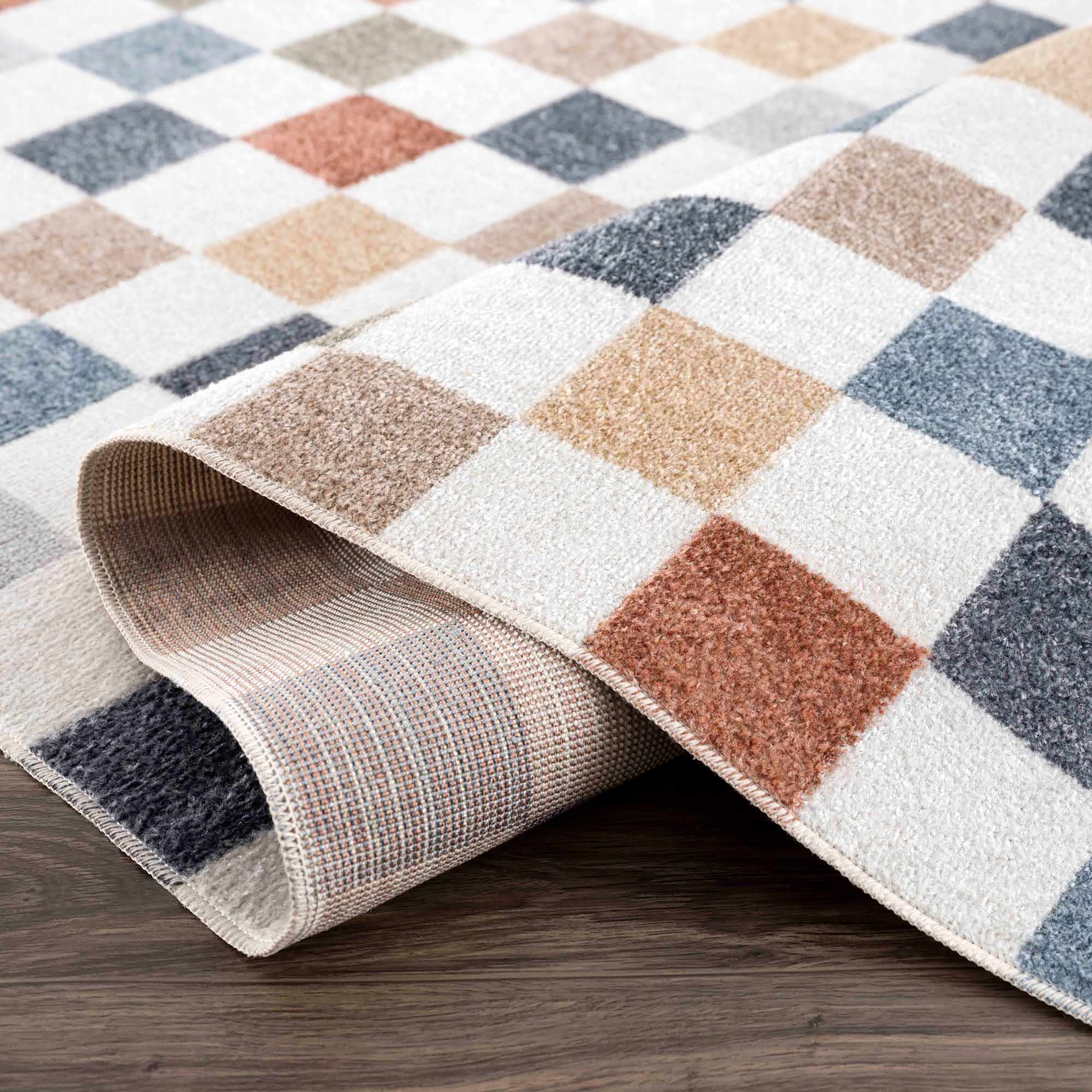 Bello Colorful Checkered Rug  Machine Washable, Medium Pile