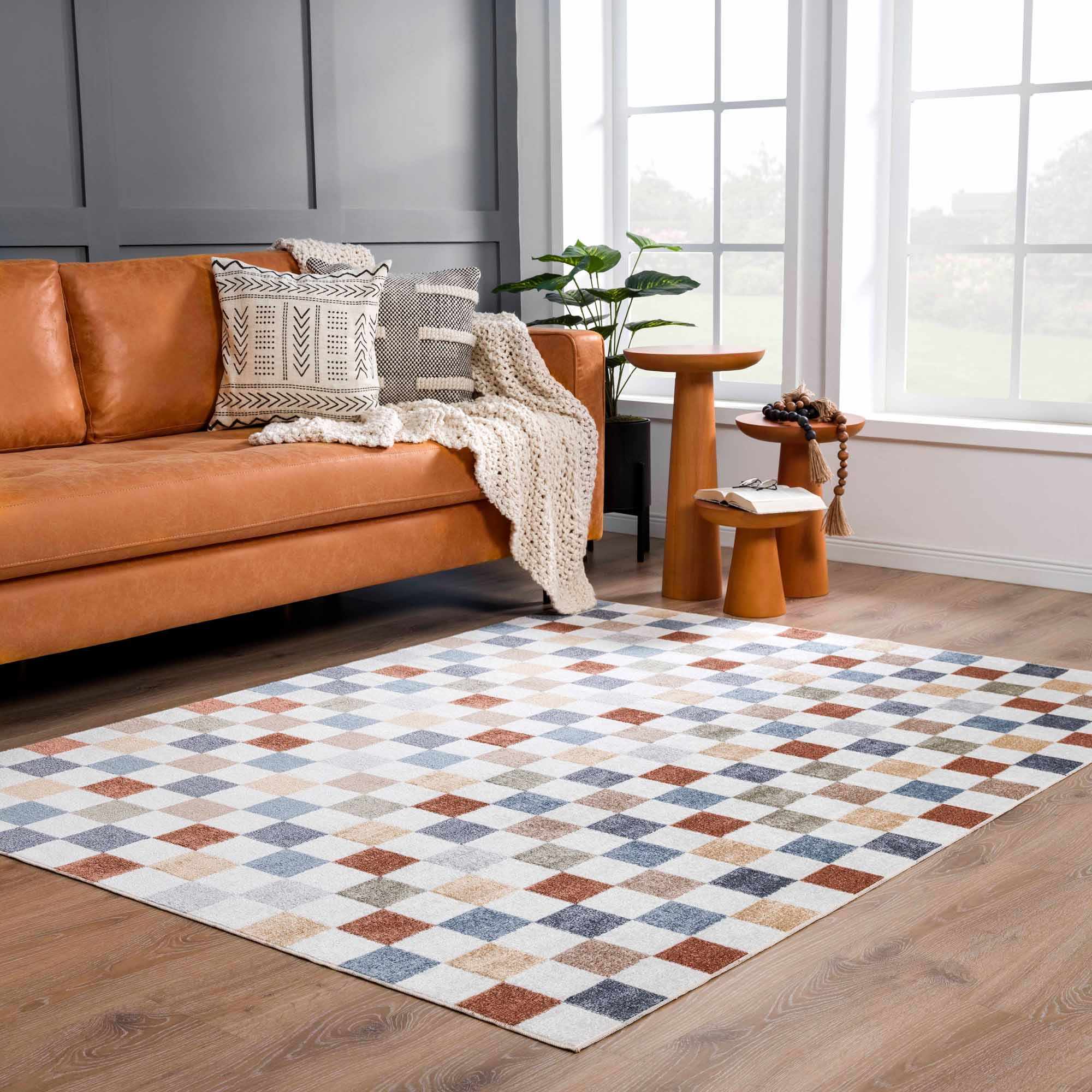 Bello Colorful Checkered Rug  Machine Washable, Medium Pile