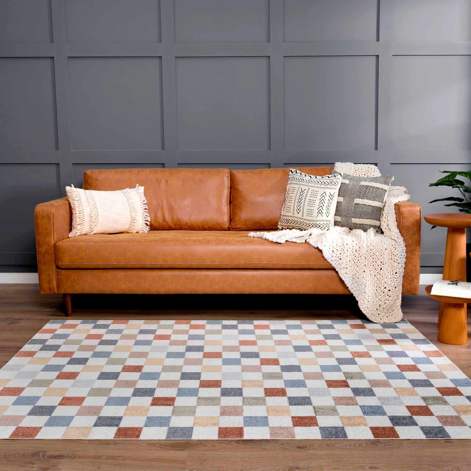 Bello Colorful Checkered Rug  Machine Washable, Medium Pile
