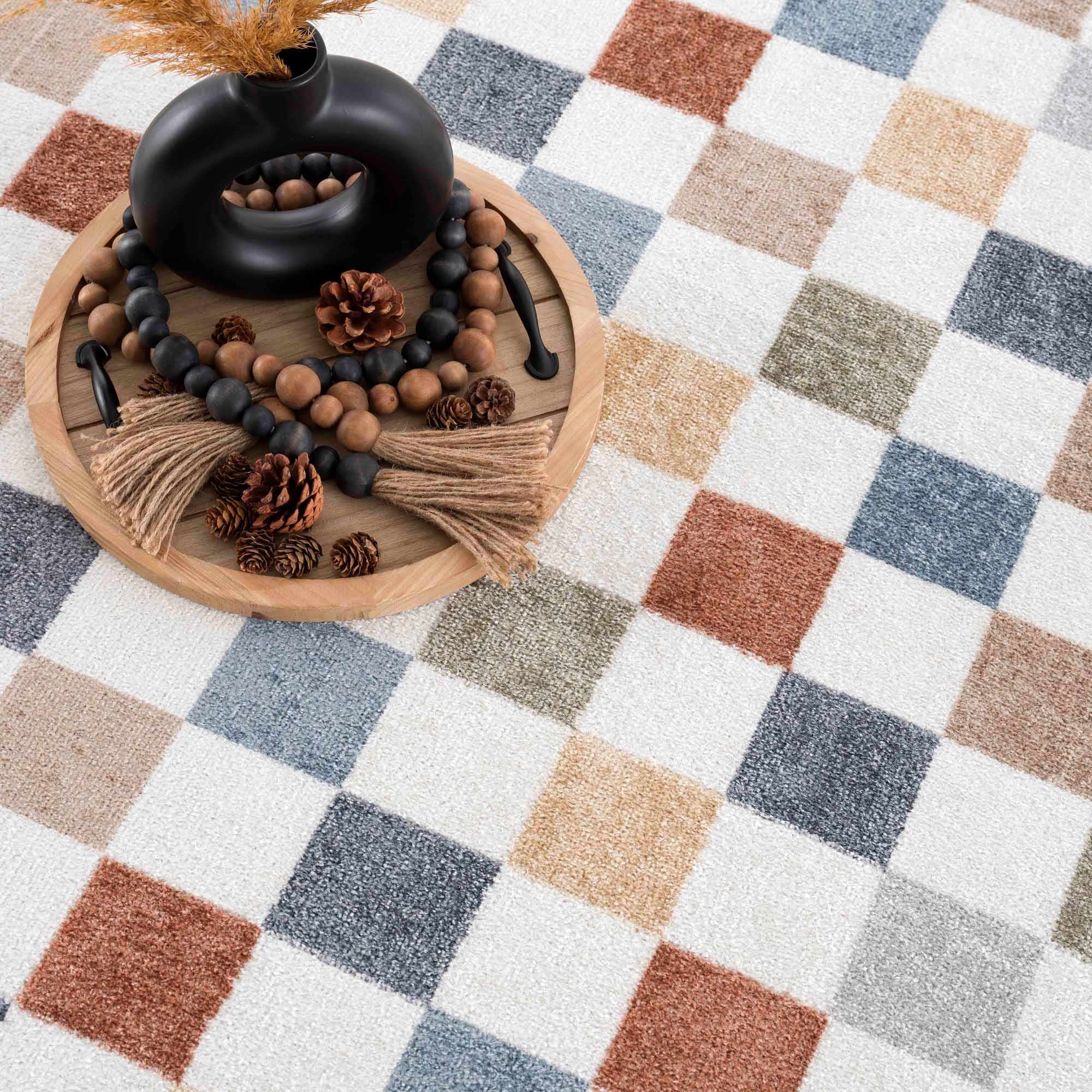 Bello Colorful Checkered Rug  Machine Washable, Medium Pile