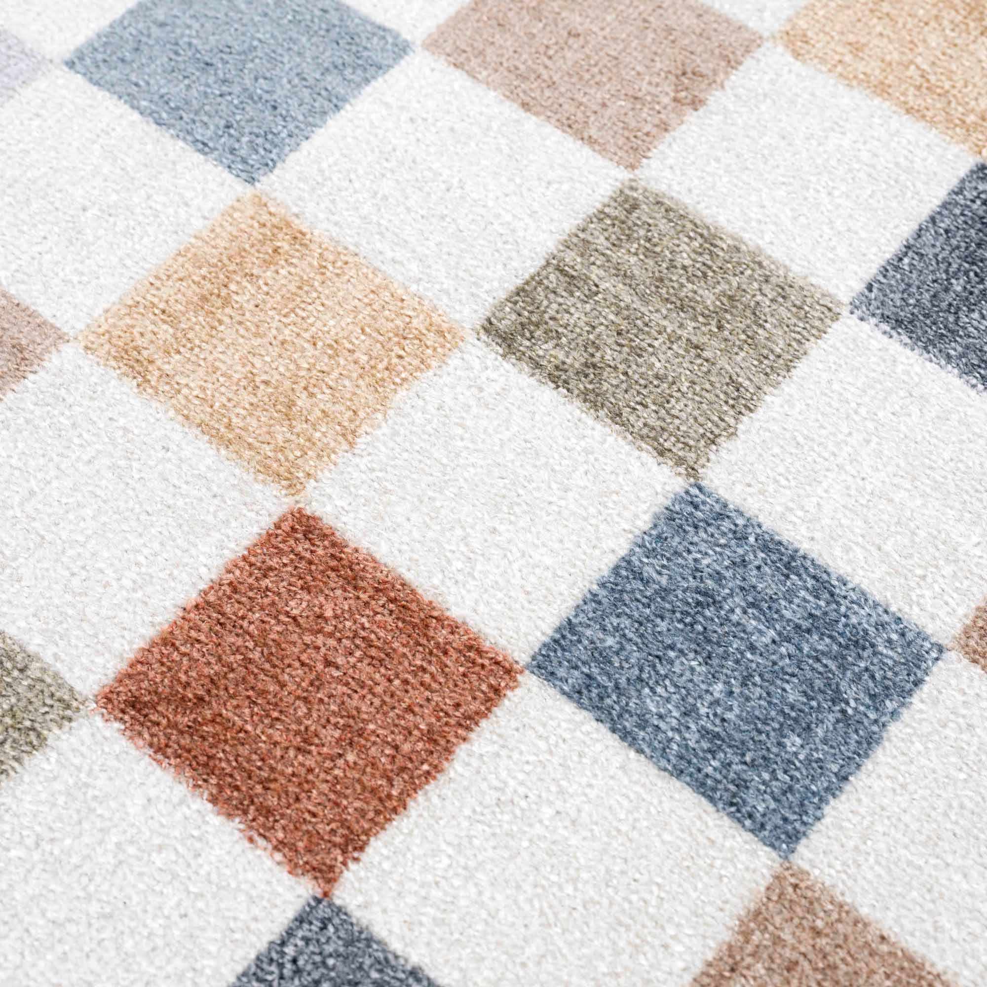 Bello Colorful Checkered Rug  Machine Washable, Medium Pile