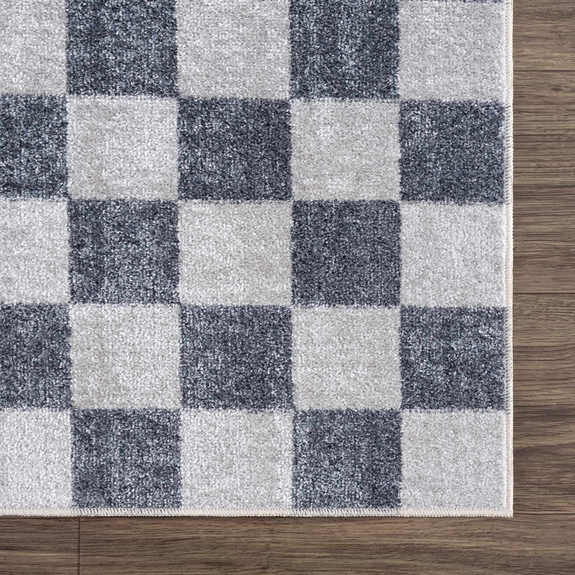 Bela Checkered Rug  Machine Washable  Blue Gray Ivory