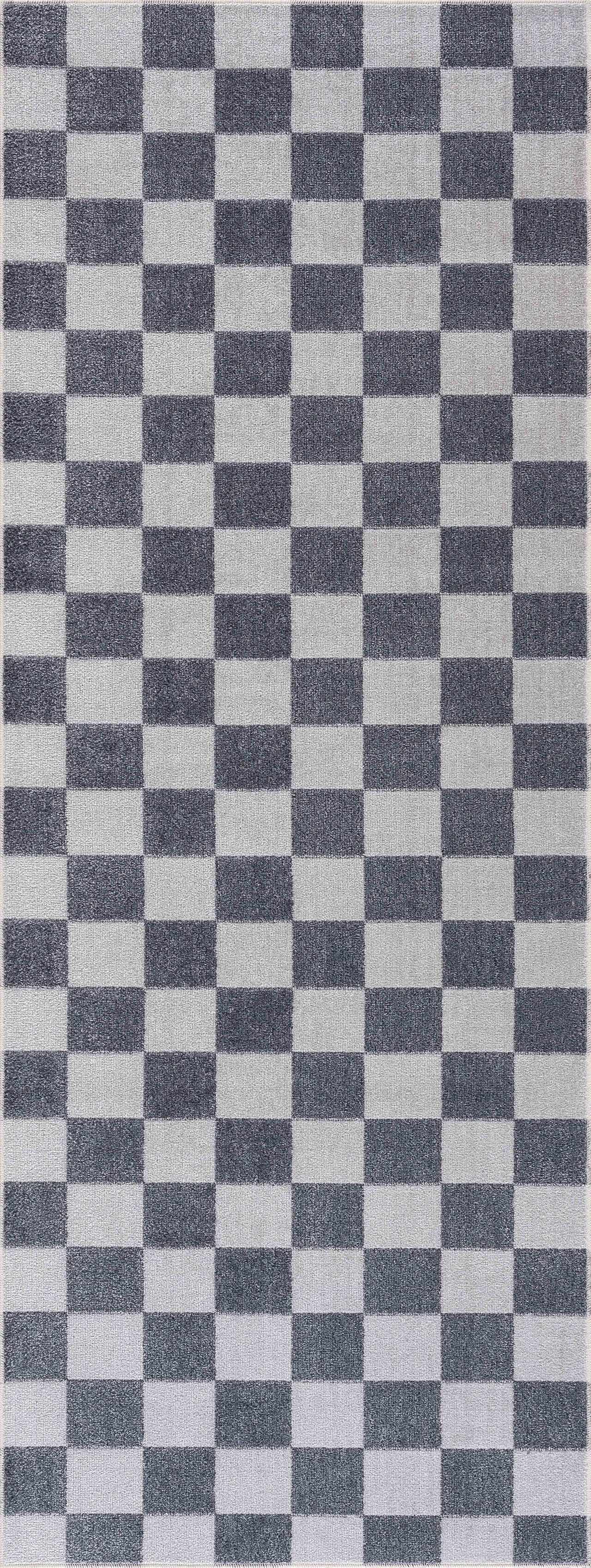 Bela Checkered Rug  Machine Washable  Blue Gray Ivory
