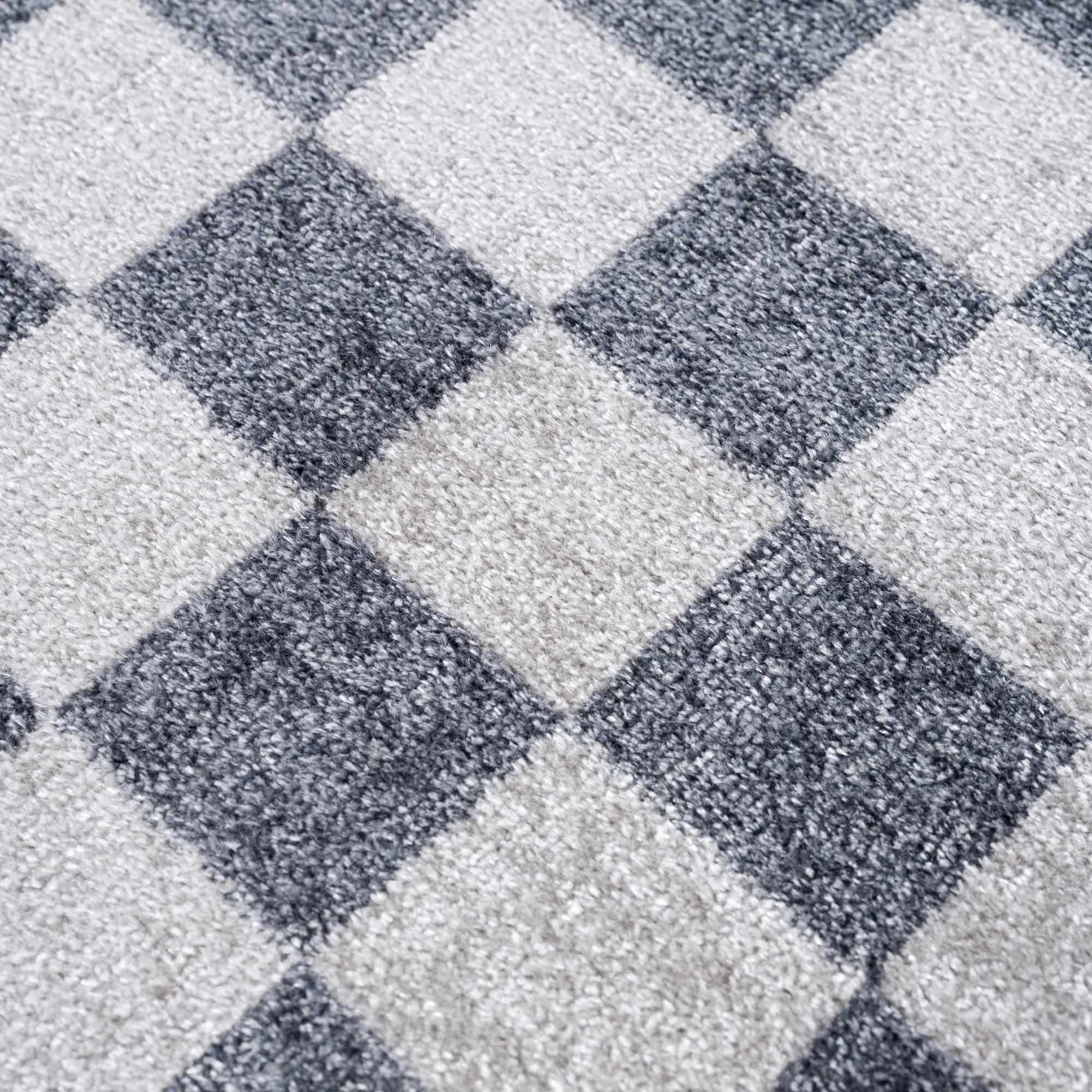 Bela Checkered Rug  Machine Washable  Blue Gray Ivory