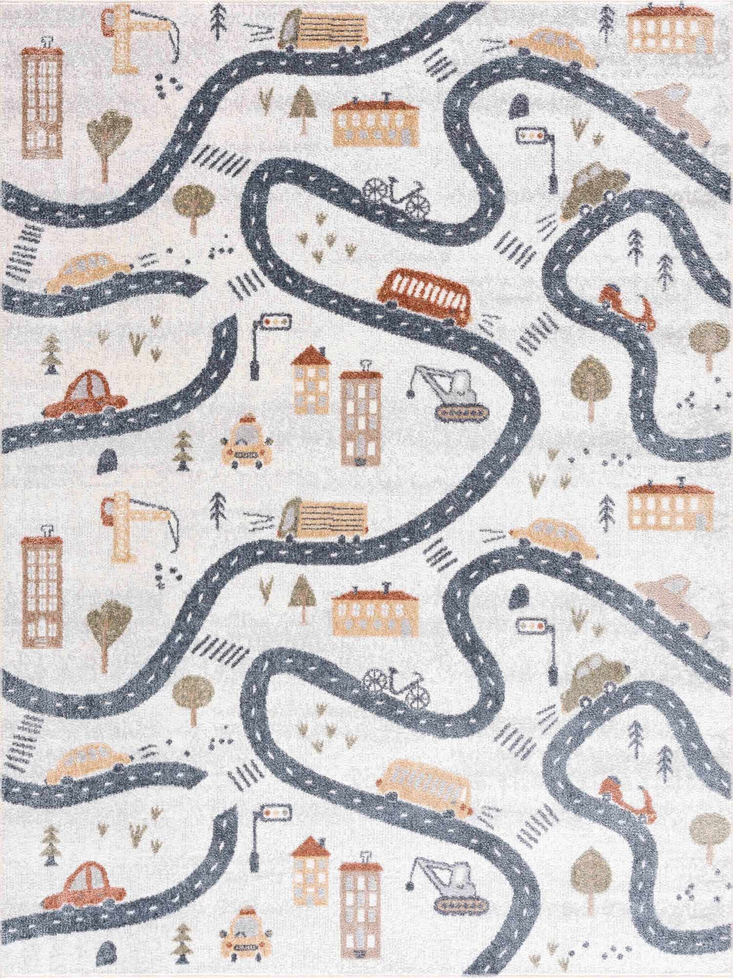 Mave Roads Kids Rug  Washable  Fun Road & Car Design