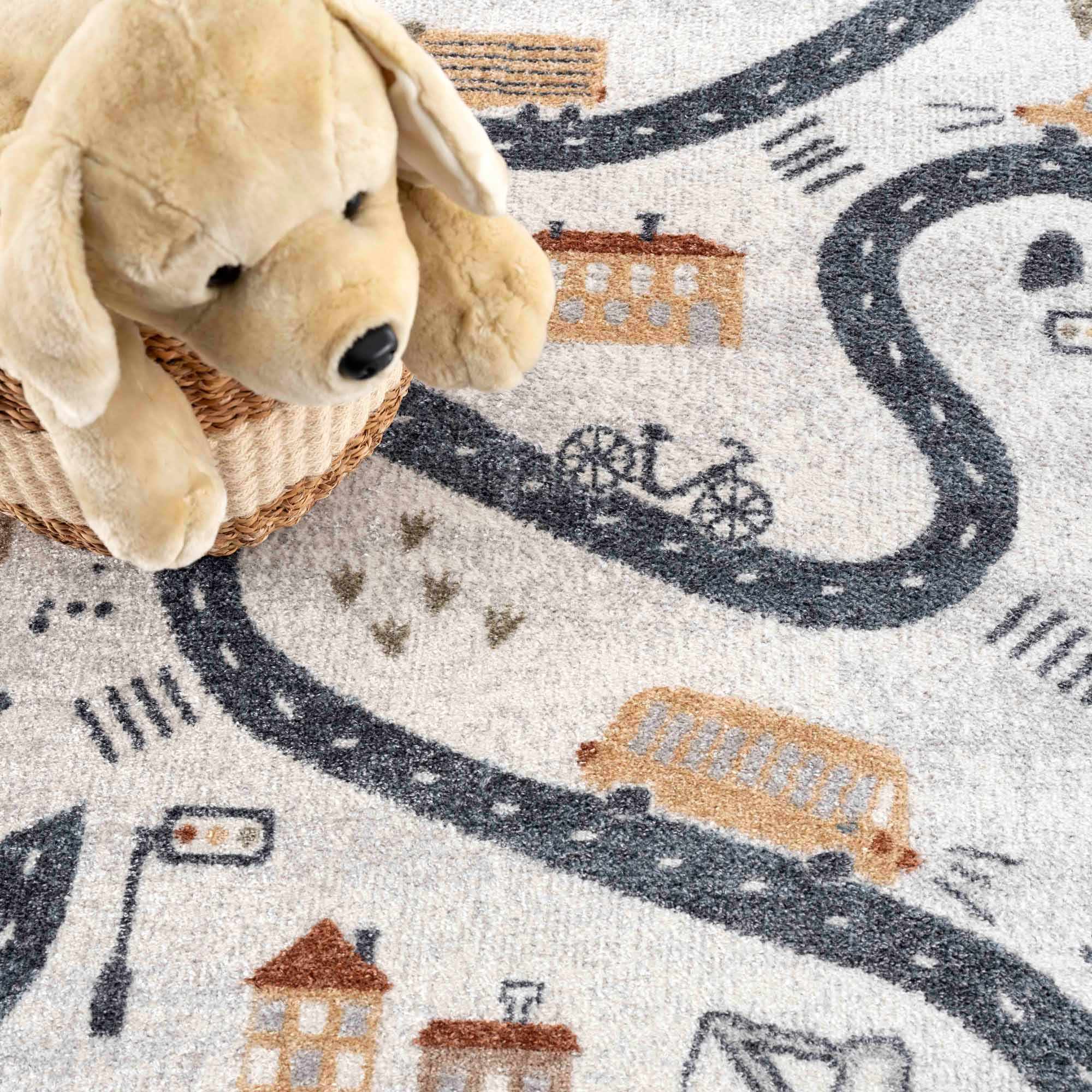Mave Roads Kids Rug  Washable  Fun Road & Car Design
