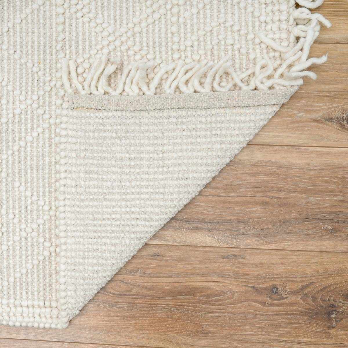 Bela Trellis Wool Rug  Hand-Woven Cotton Blend, Ivory Beige