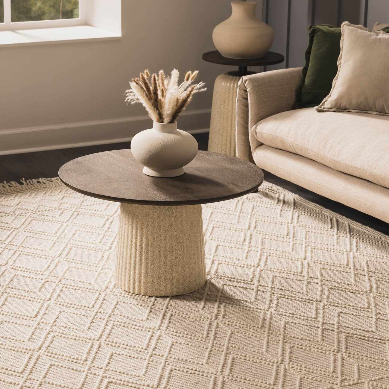 Bela Trellis Wool Rug  Hand-Woven Cotton Blend, Ivory Beige
