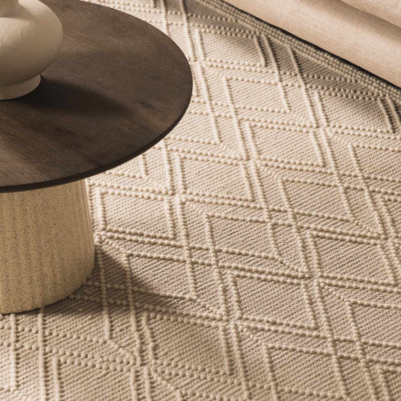 Bela Trellis Wool Rug  Hand-Woven Cotton Blend, Ivory Beige