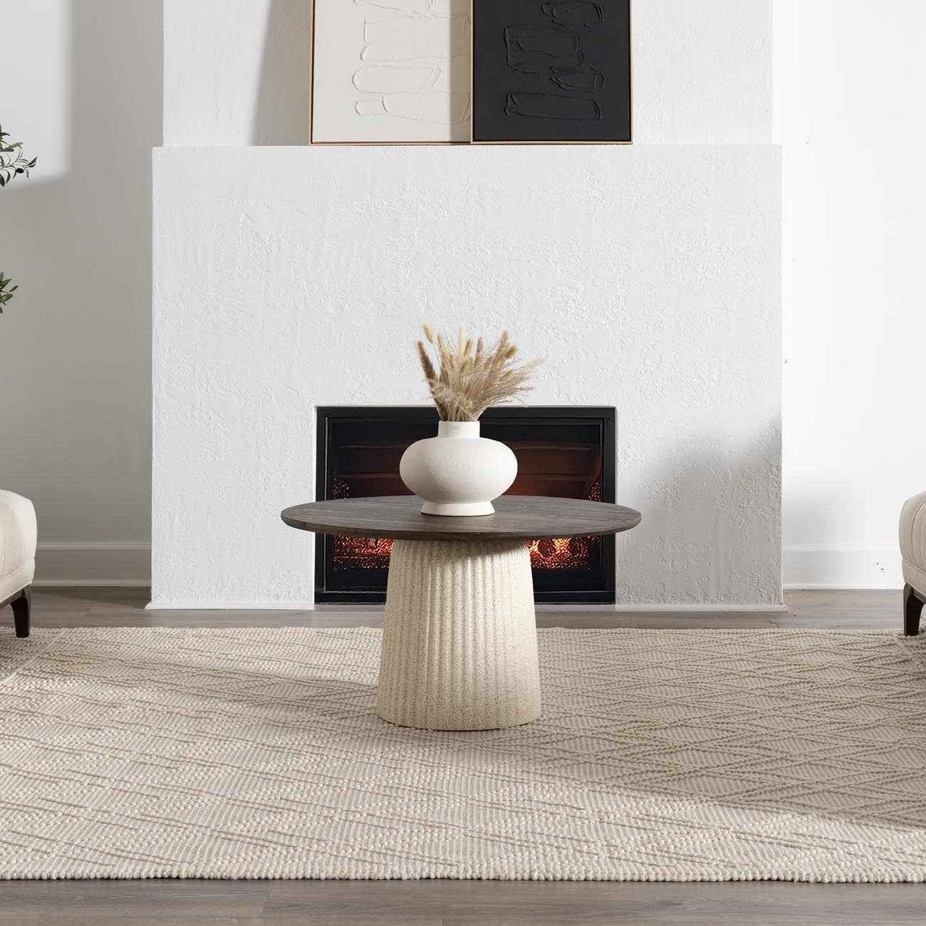Bela Trellis Wool Rug  Hand-Woven Cotton Blend, Ivory Beige