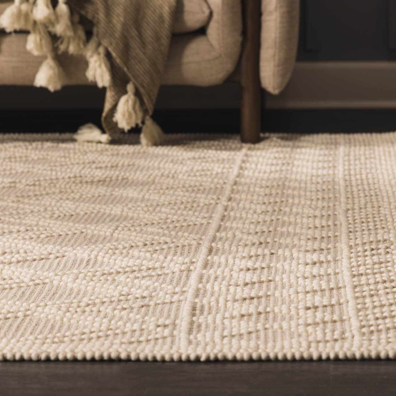 Bela Trellis Wool Rug  Hand-Woven Cotton Blend, Ivory Beige
