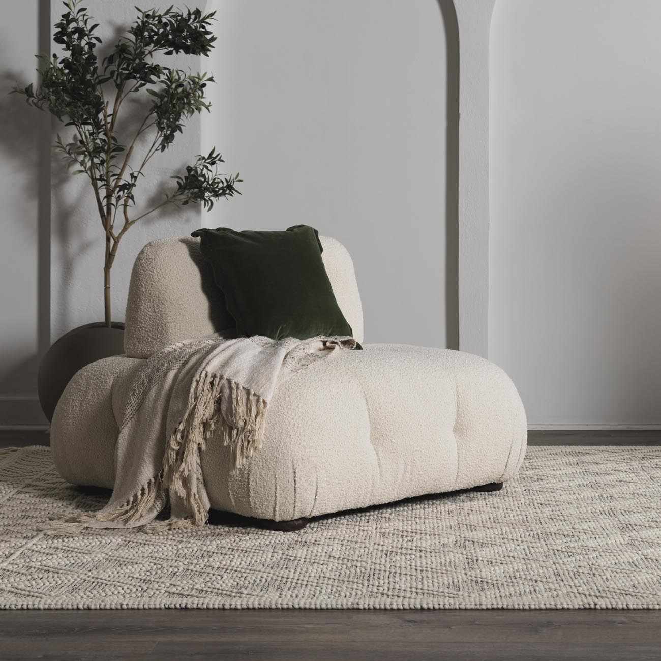 Bela Trellis Wool Rug  Hand-Woven Cotton Blend, Ivory Beige