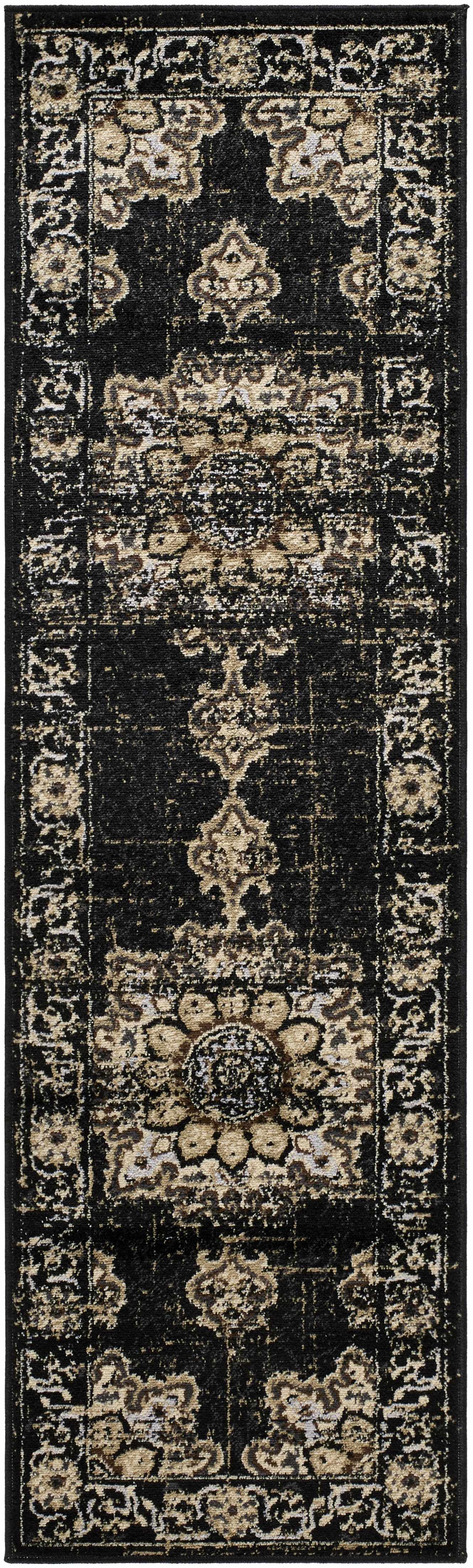 Bela Medallion Rug  Machine Woven  Black Polypropylene