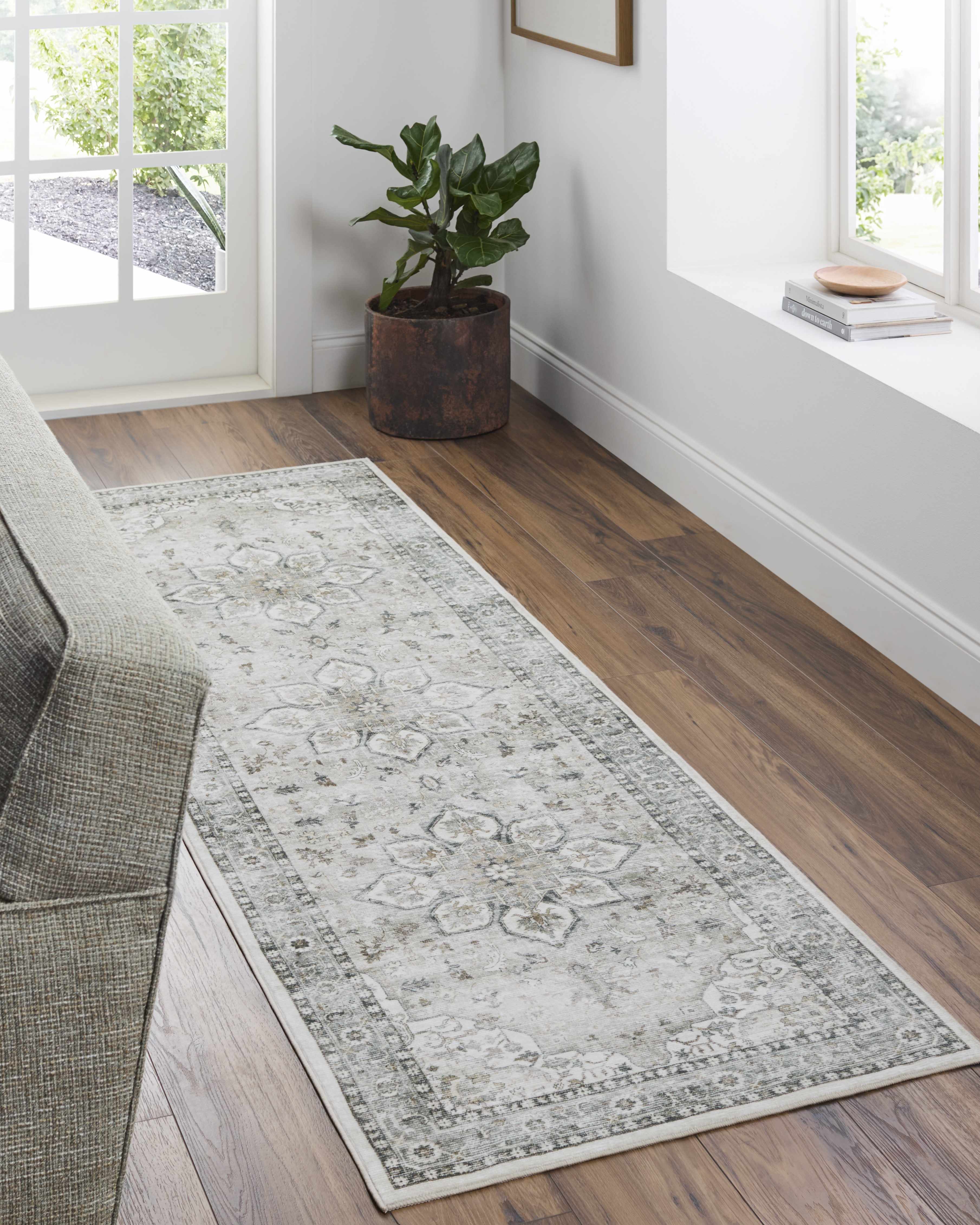 Luxe Sage Medallion Area Rug  Machine Washable Polyester