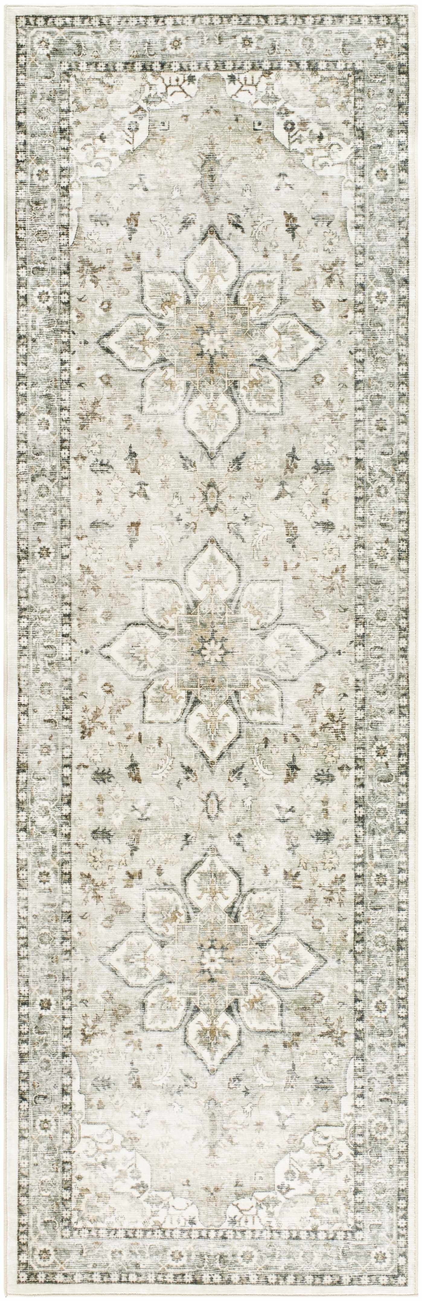 Luxe Sage Medallion Area Rug  Machine Washable Polyester