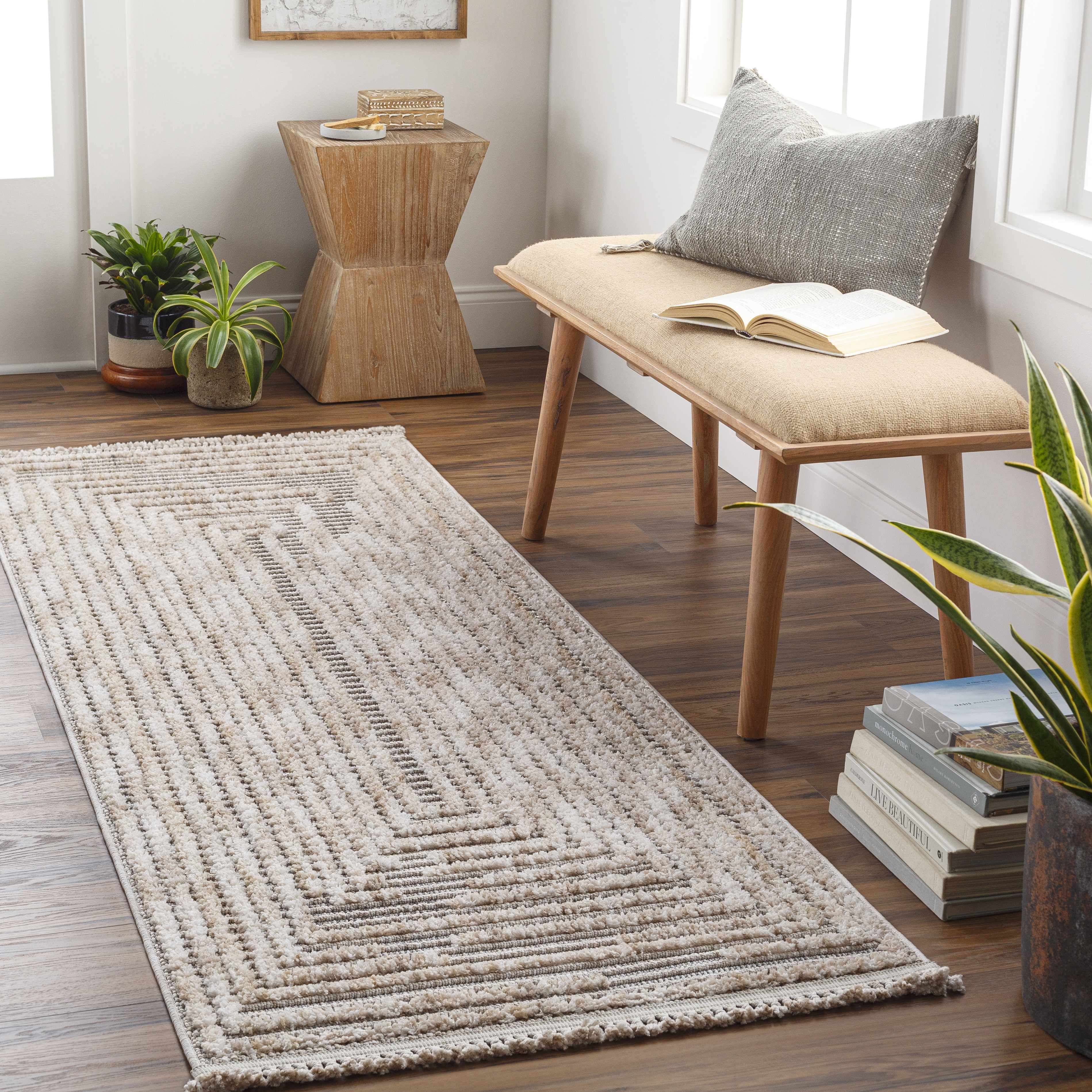 Lunara Area Rug  High Pile  Machine Woven Polyester  Charcoal/Cream