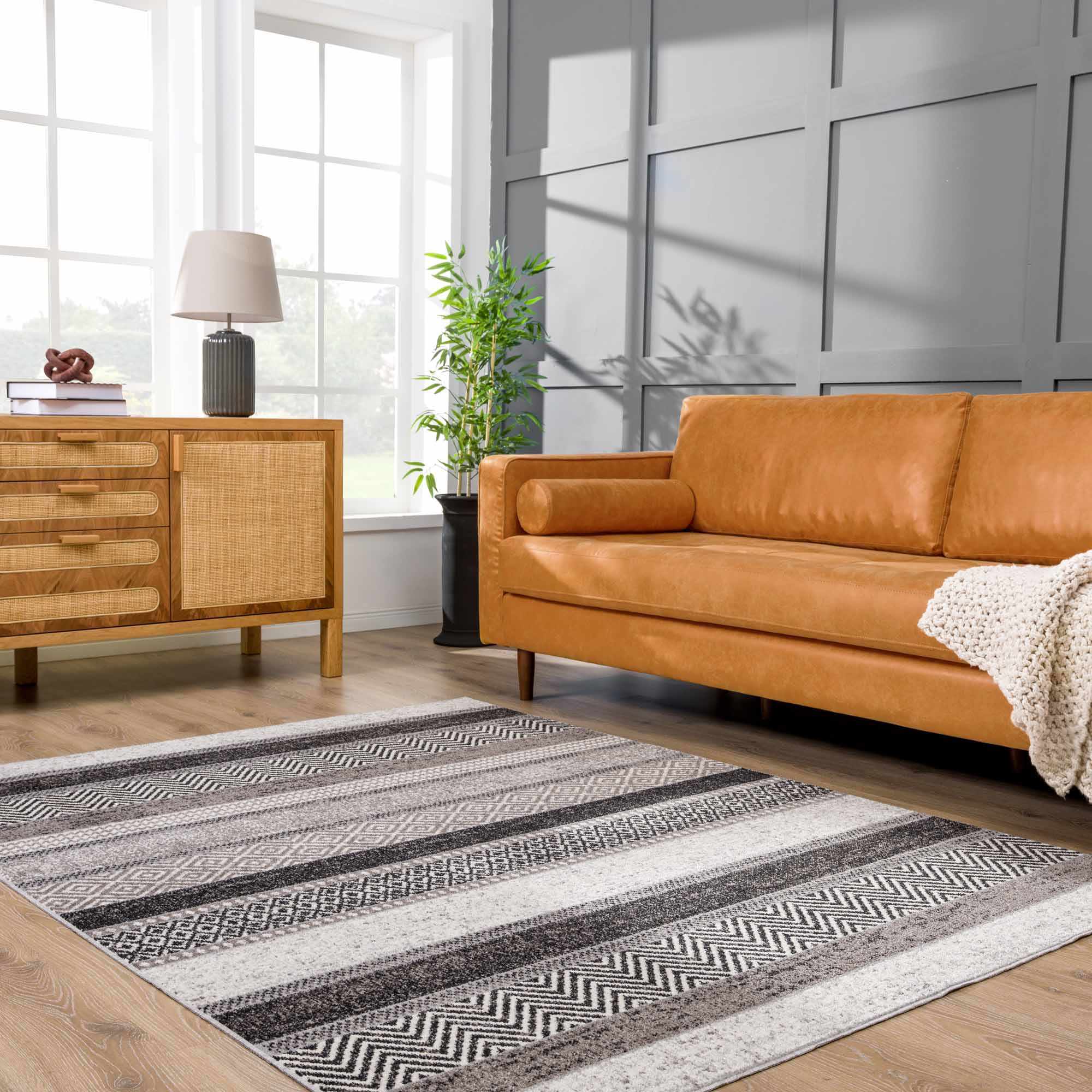 Milo Washable Area Rug  Geometric Design, Machine Woven, 100% Polyester