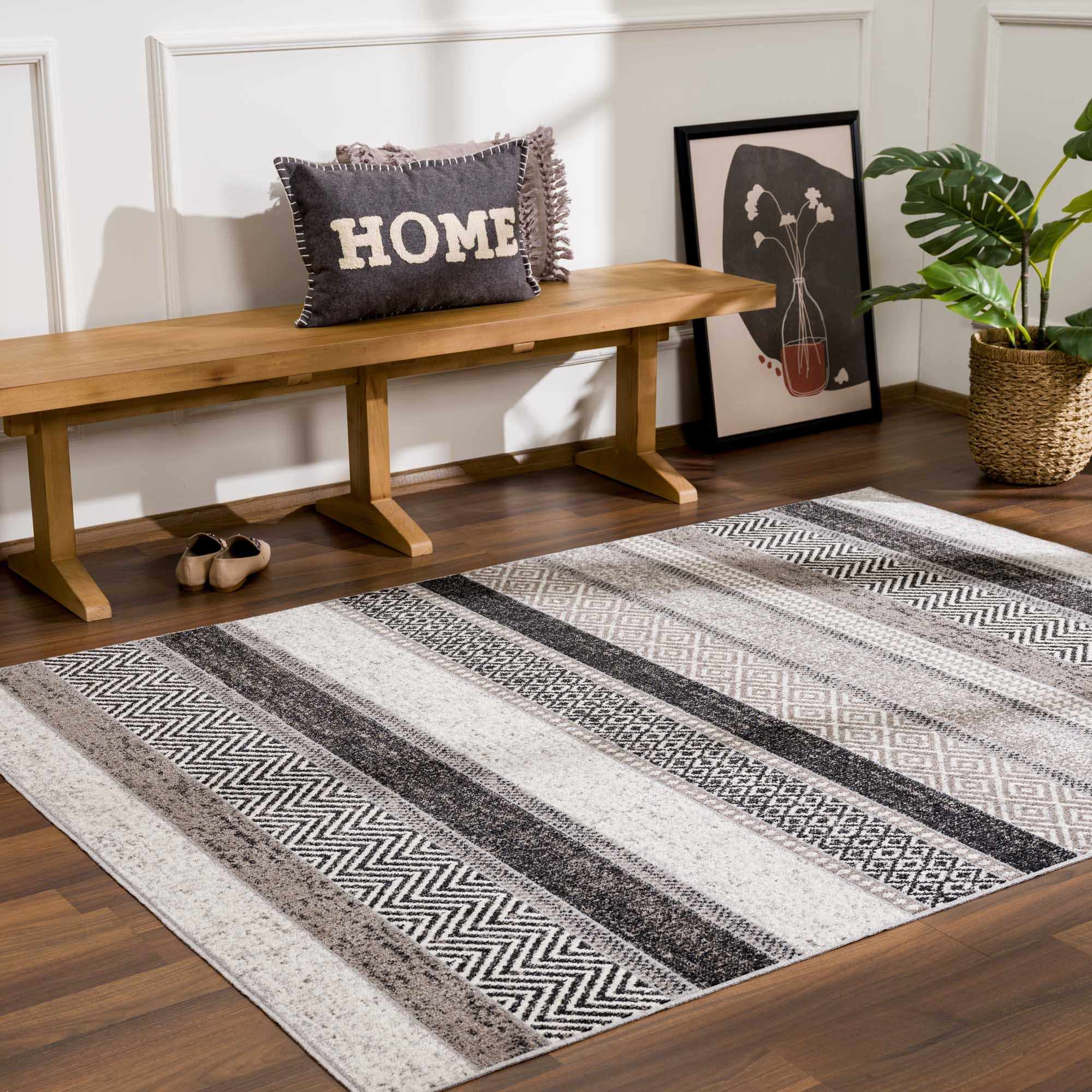 Milo Washable Area Rug  Geometric Design, Machine Woven, 100% Polyester