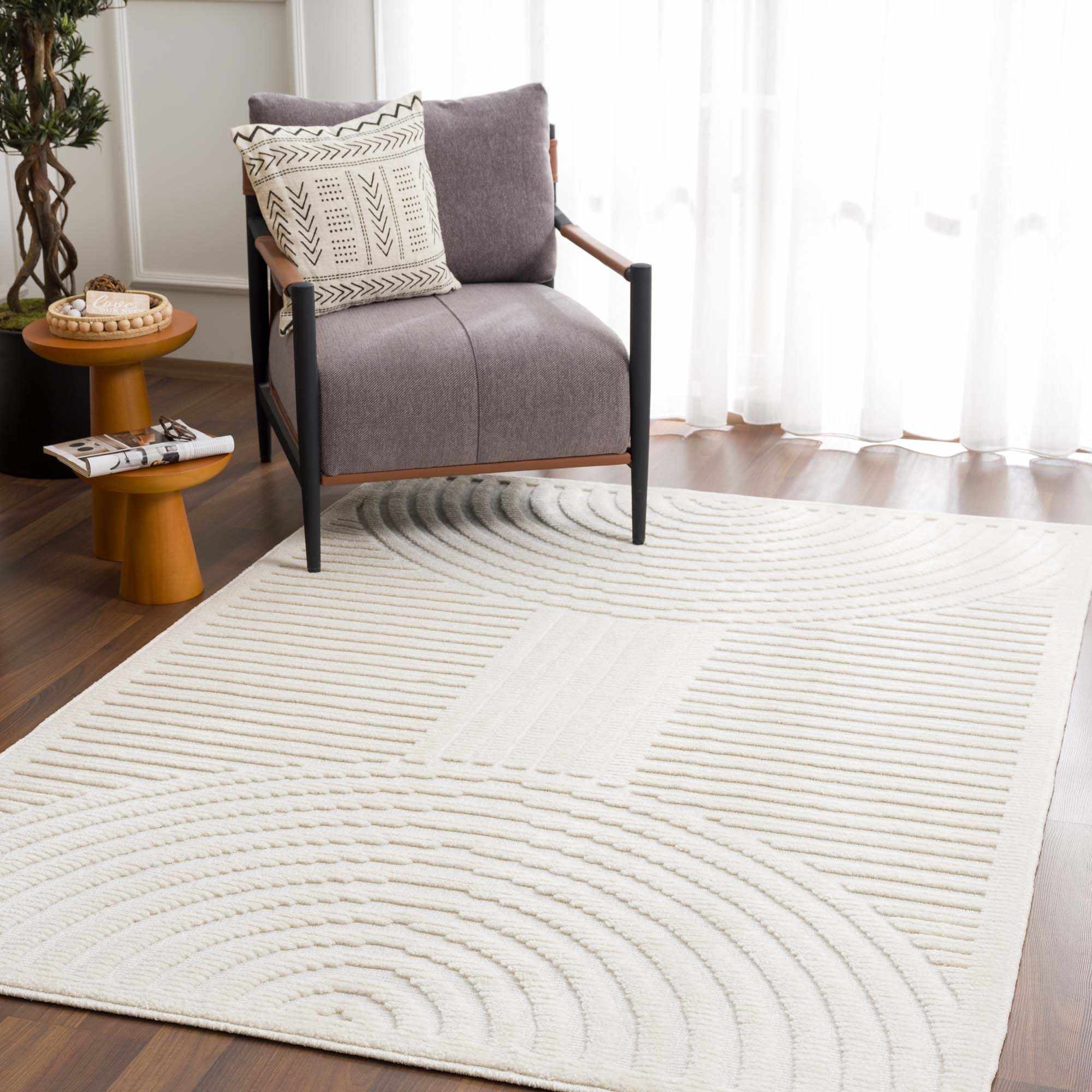 Davo 3D Rug Machine Washable Medium Pile Off-White