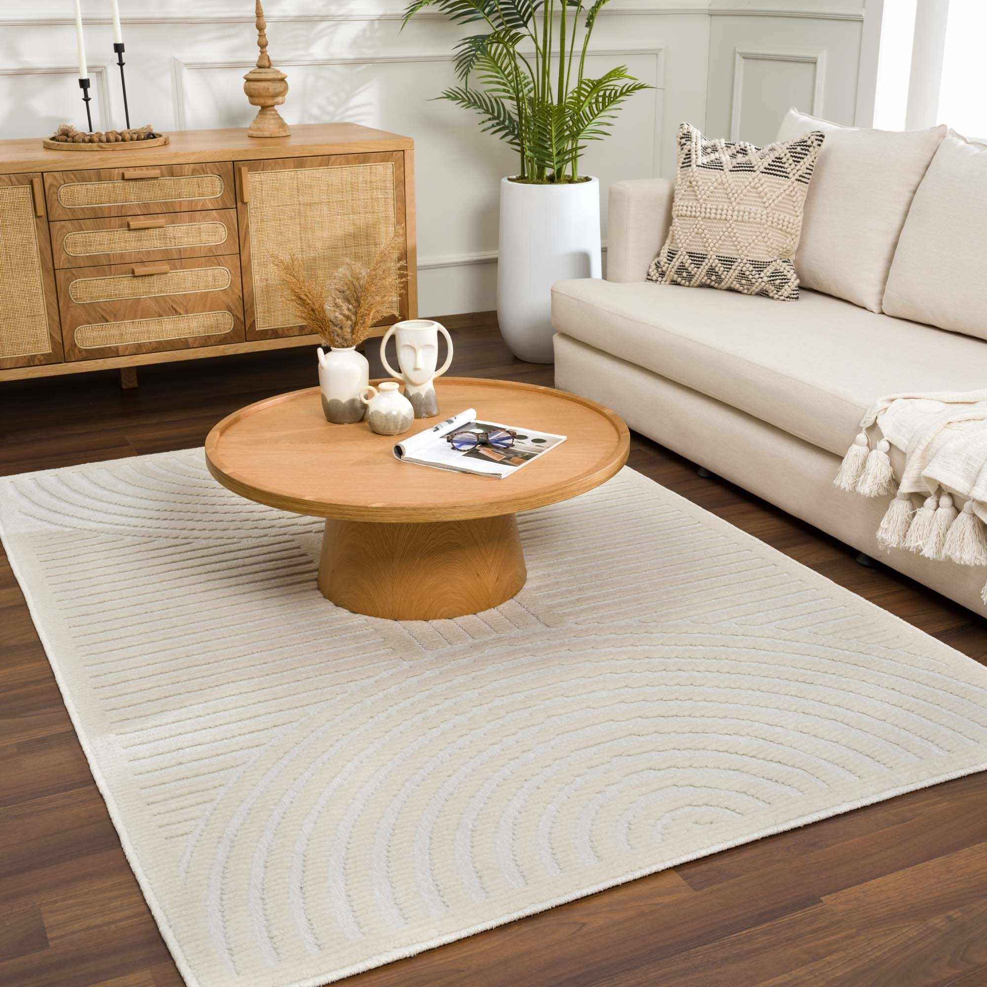 Davo 3D Rug Machine Washable Medium Pile Off-White