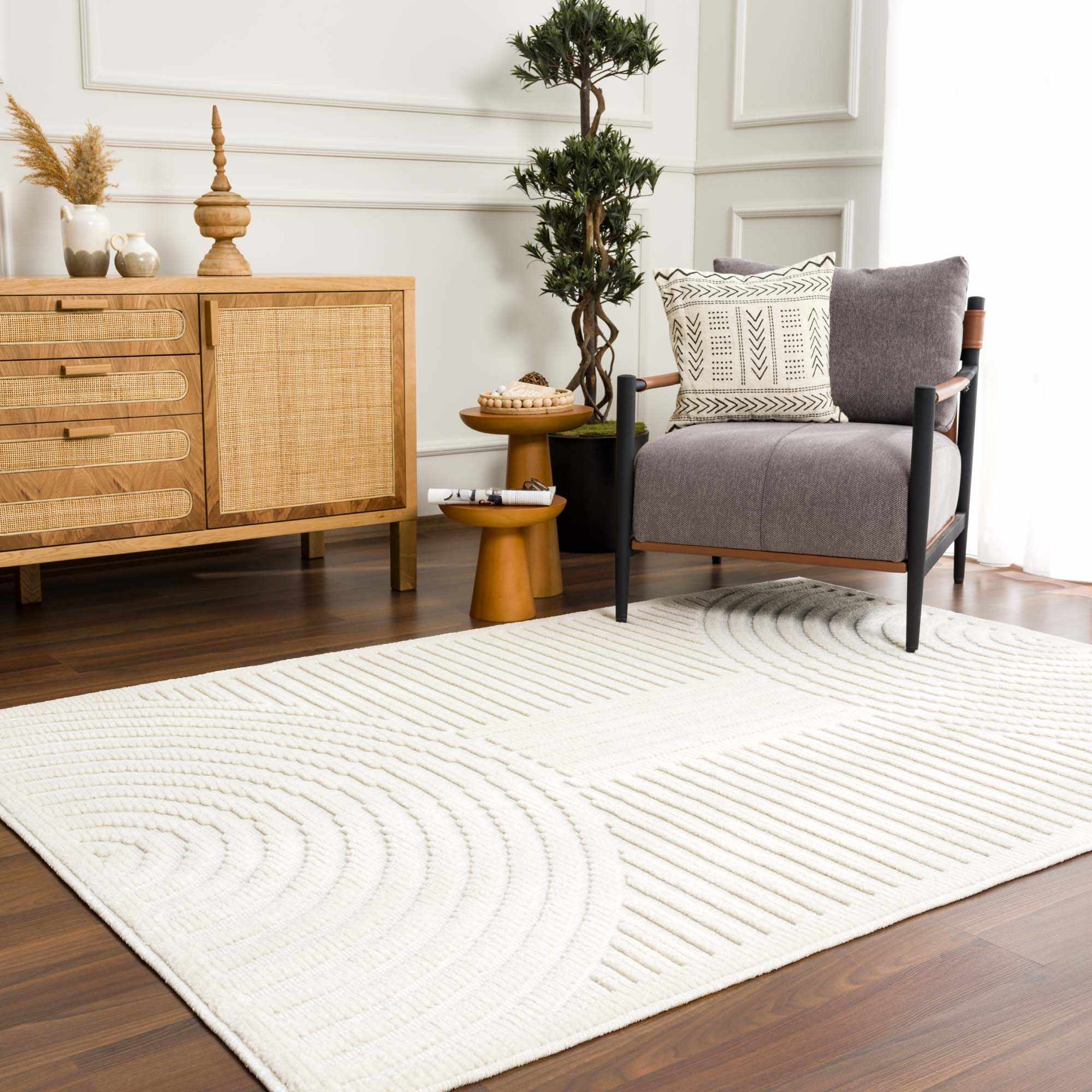 Davo 3D Rug Machine Washable Medium Pile Off-White