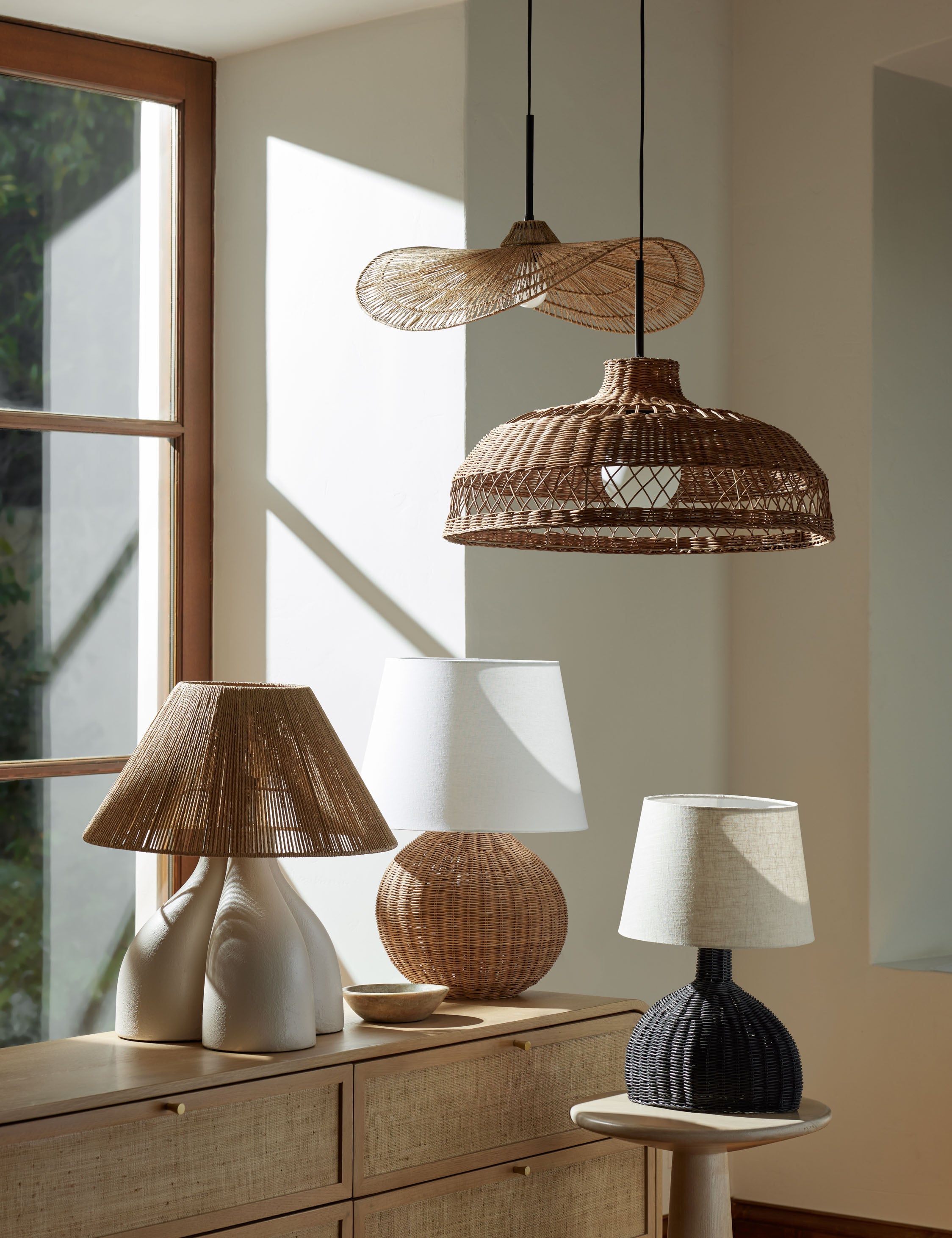 Oriana Wicker Pendant Light | Woven Openings, Warm Glow