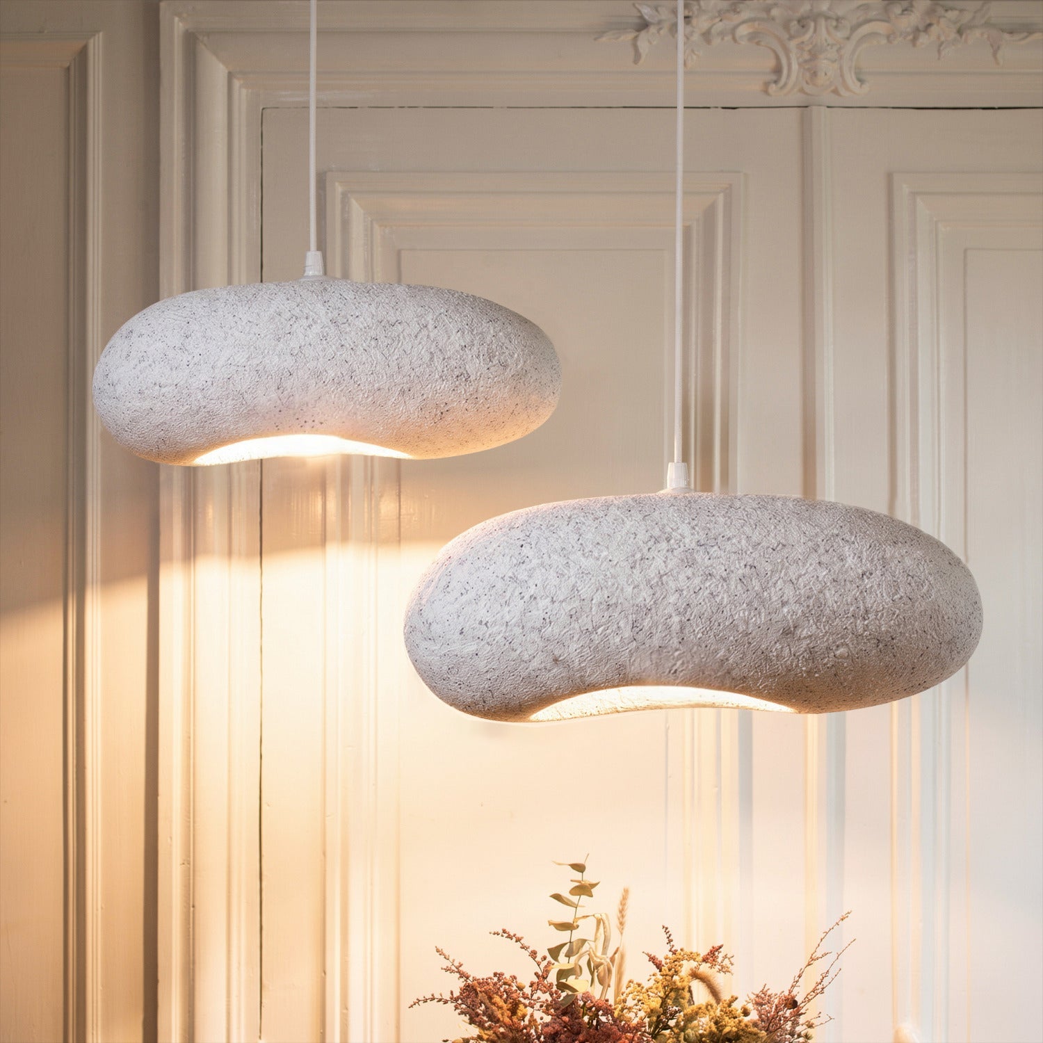 Bela Ceiling Lamp | White Speckled Texture, 55 cm Diameter
