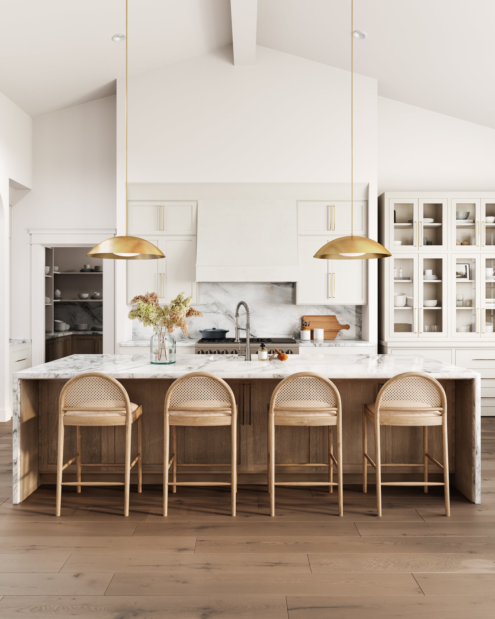 Aldora Pendant Light  Brass with Wide Round Shade