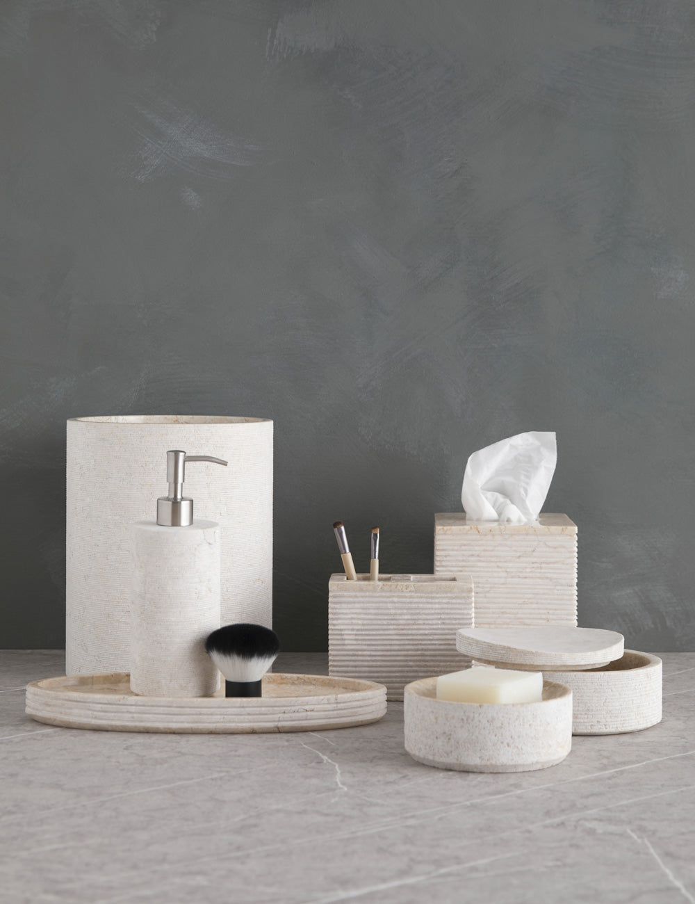 Bela Limestone Bath Accessory | Etched Stone Surface