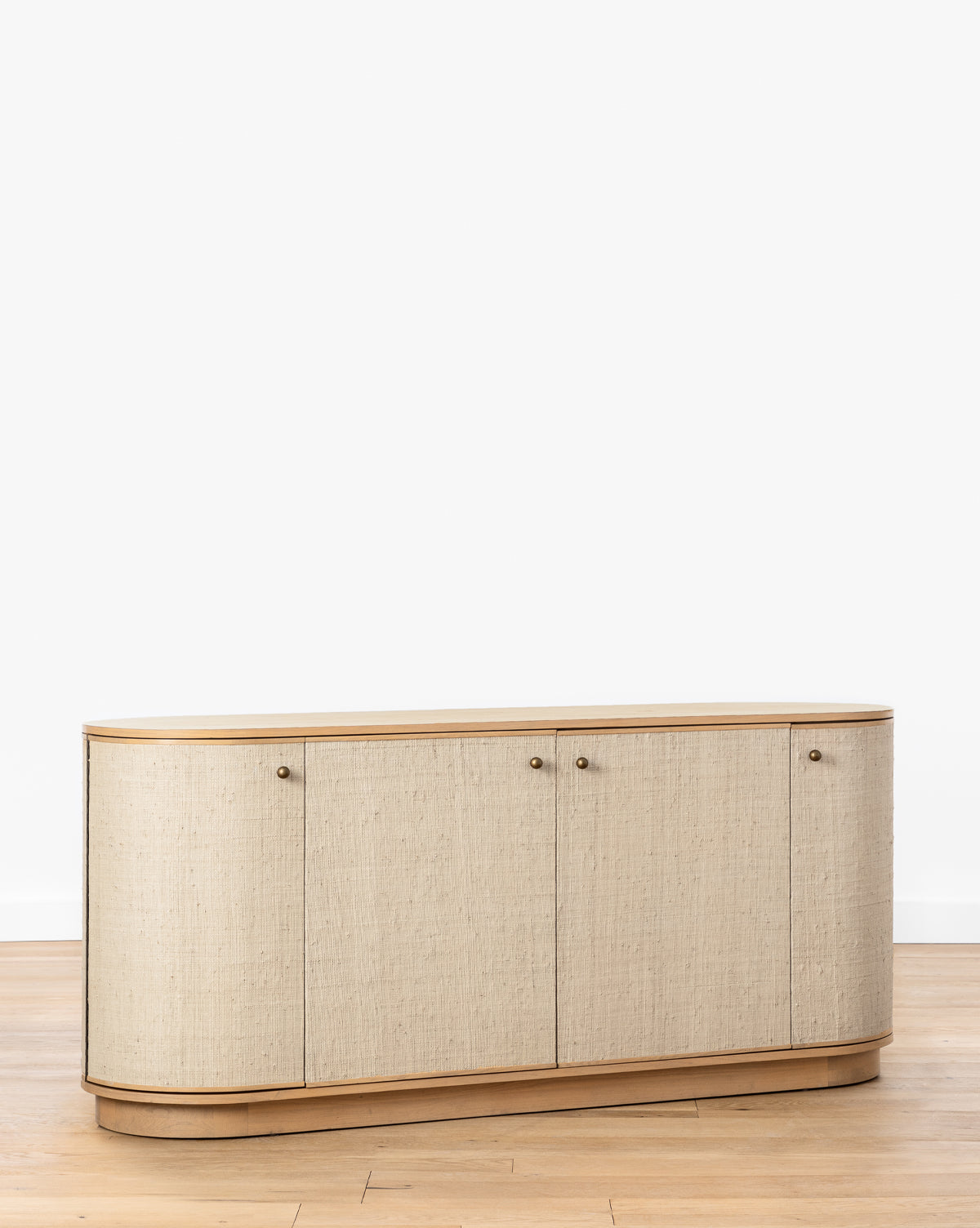Luna Woven Sideboard  White Oak & Natural Grasscloth  Rounded Design