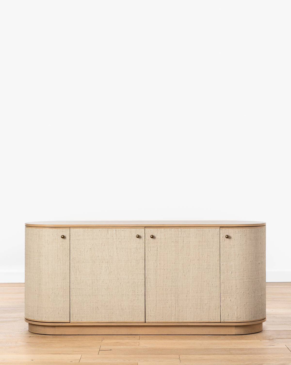 Luna Woven Sideboard  White Oak & Natural Grasscloth  Rounded Design